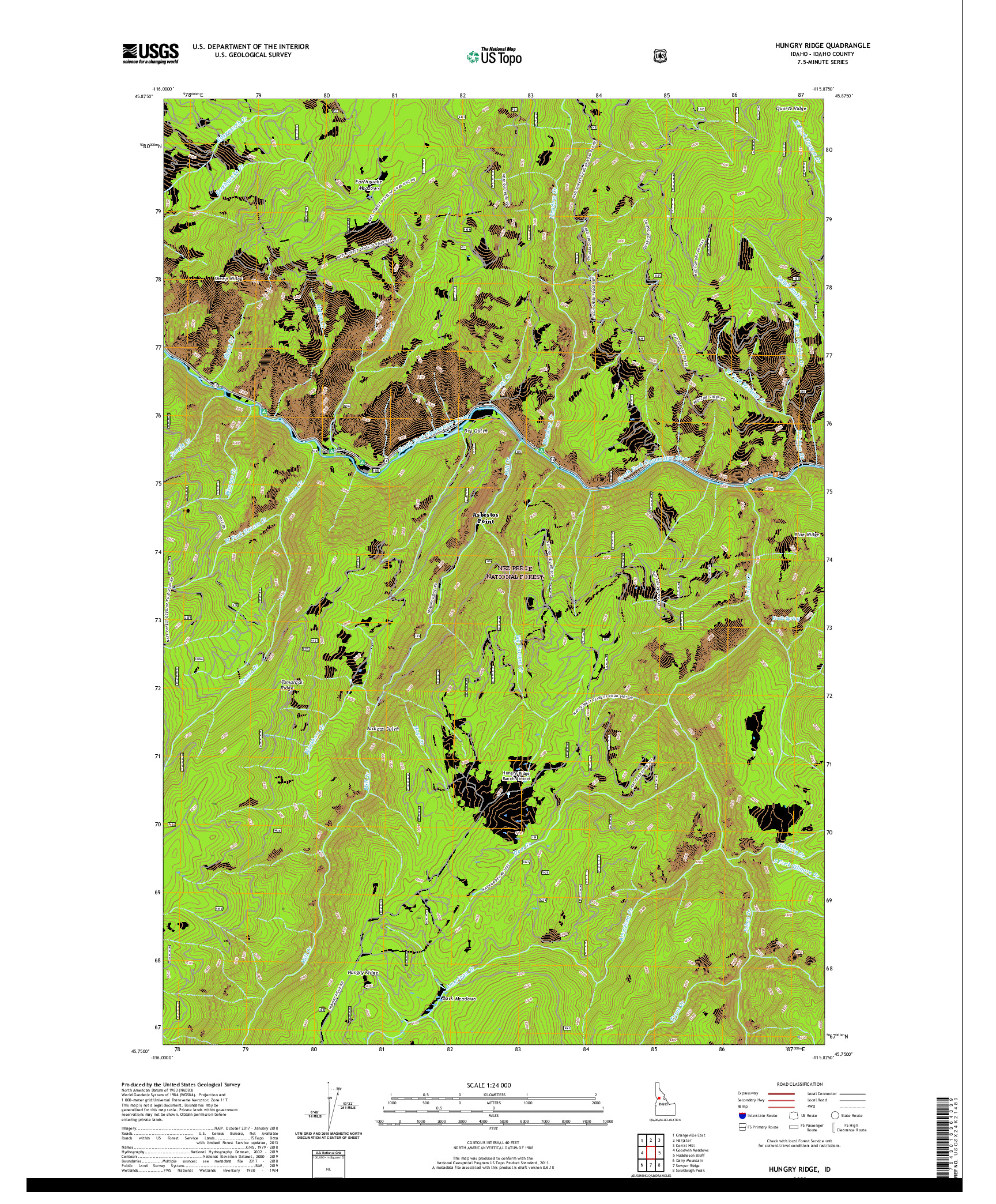 USGS US TOPO 7.5-MINUTE MAP FOR HUNGRY RIDGE, ID 2020