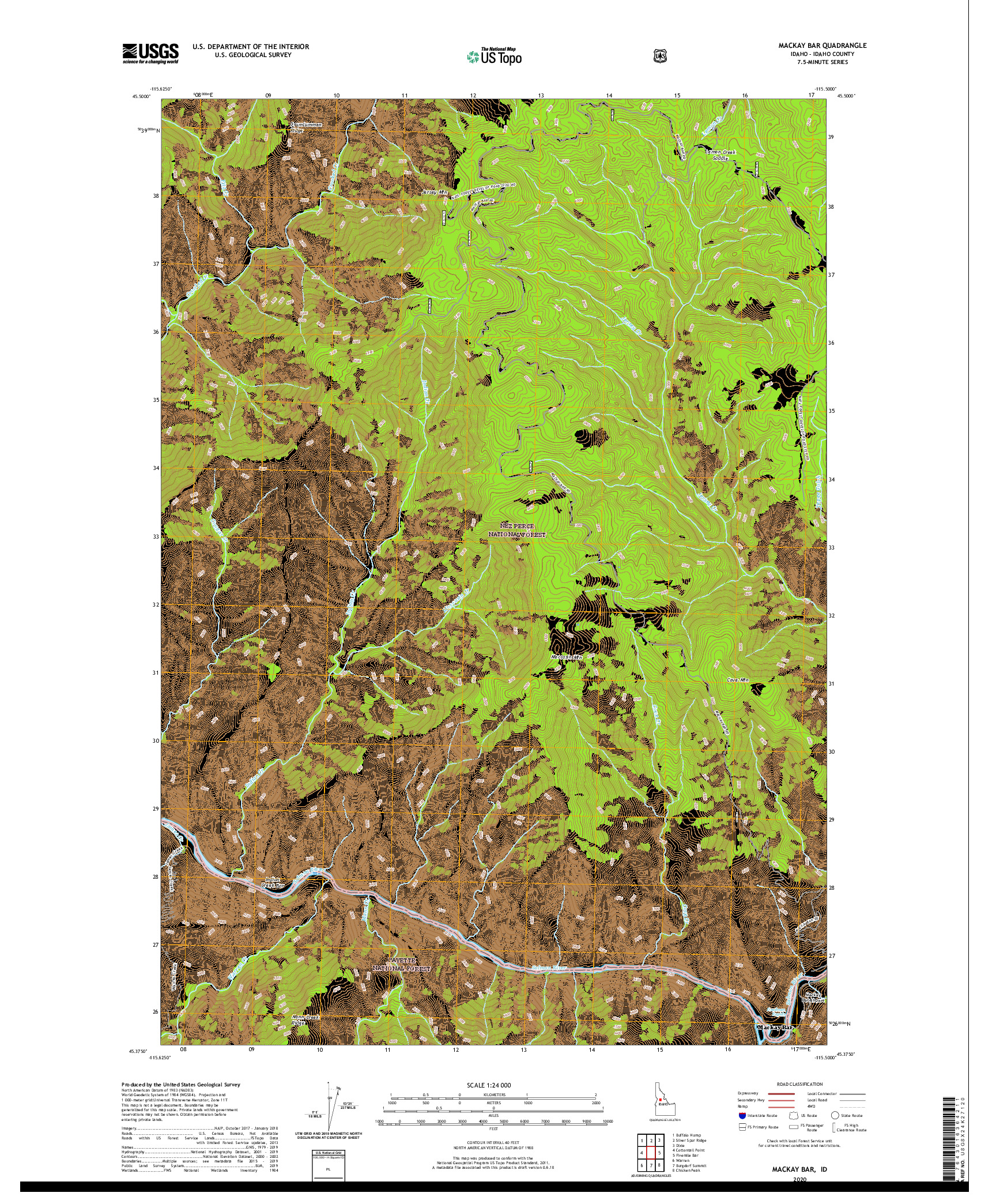 USGS US TOPO 7.5-MINUTE MAP FOR MACKAY BAR, ID 2020