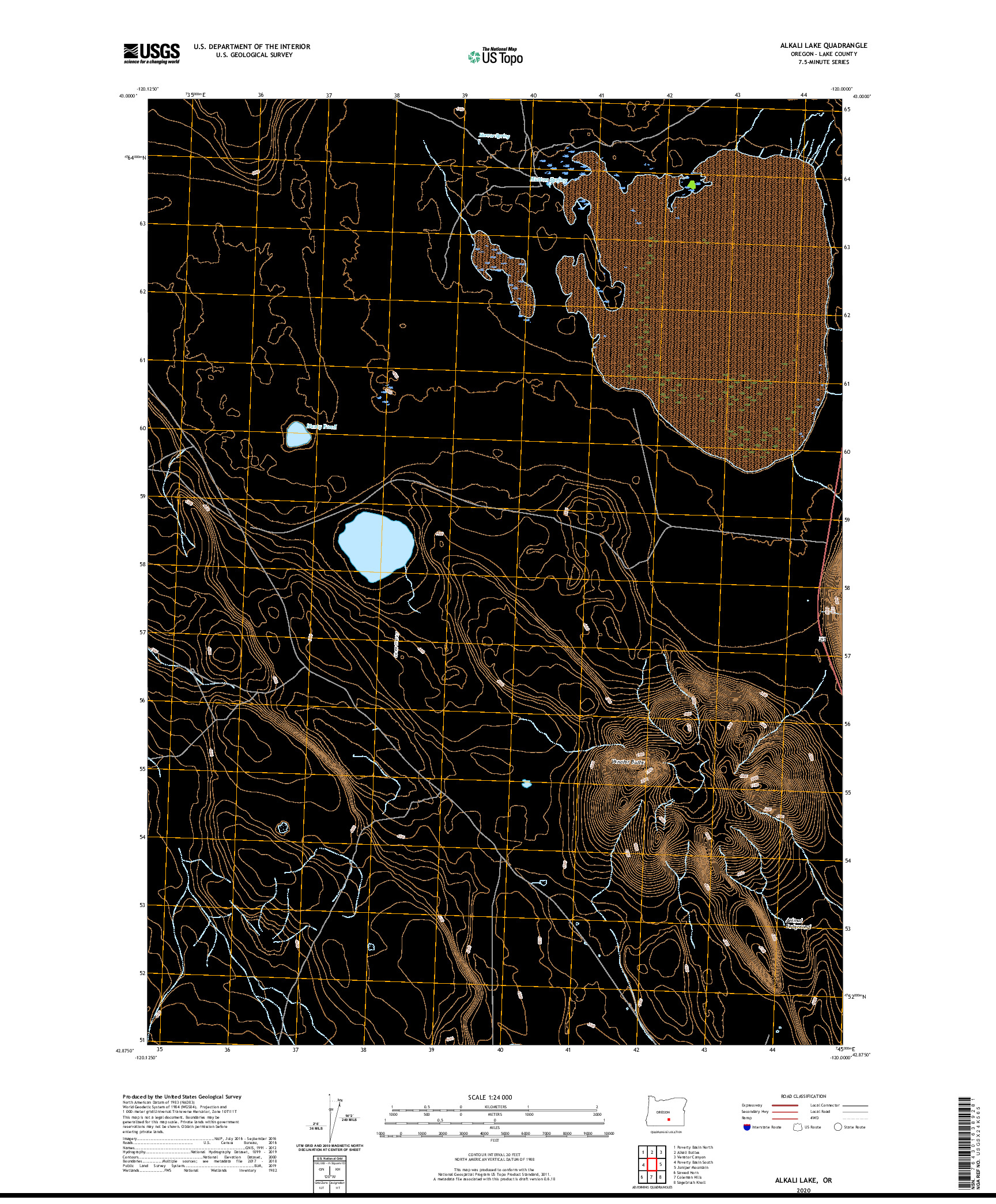 USGS US TOPO 7.5-MINUTE MAP FOR ALKALI LAKE, OR 2020