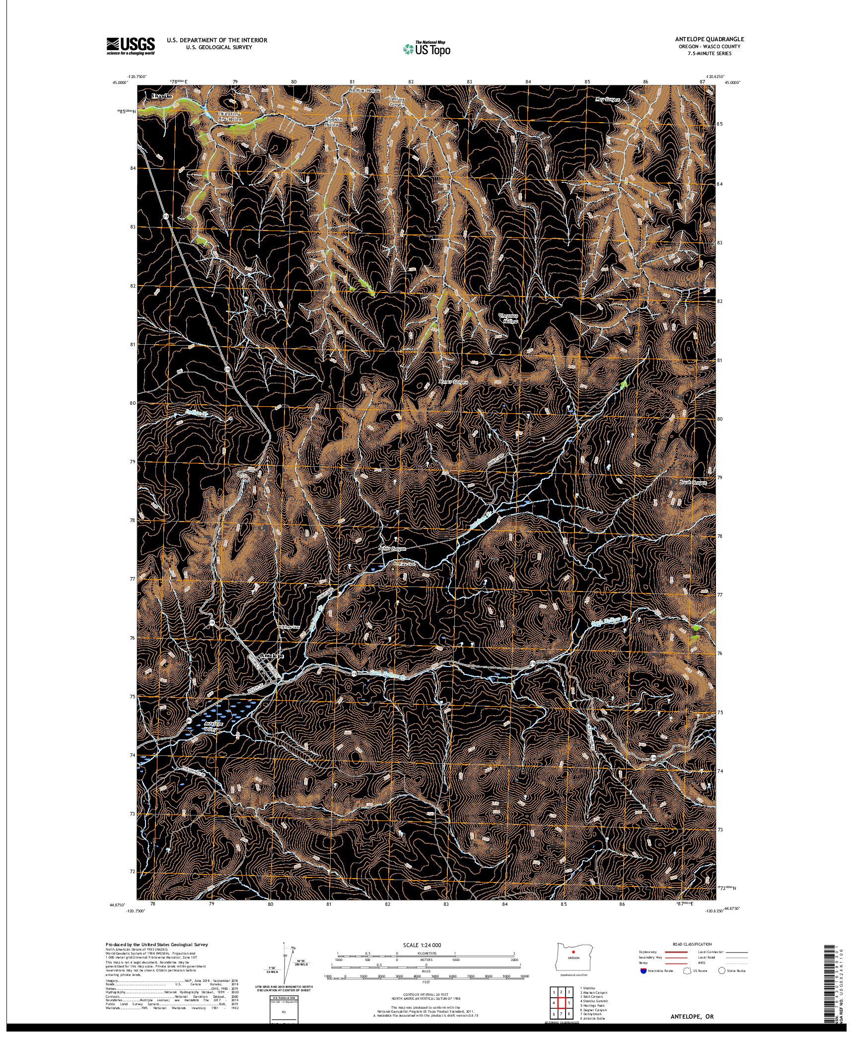 USGS US TOPO 7.5-MINUTE MAP FOR ANTELOPE, OR 2020