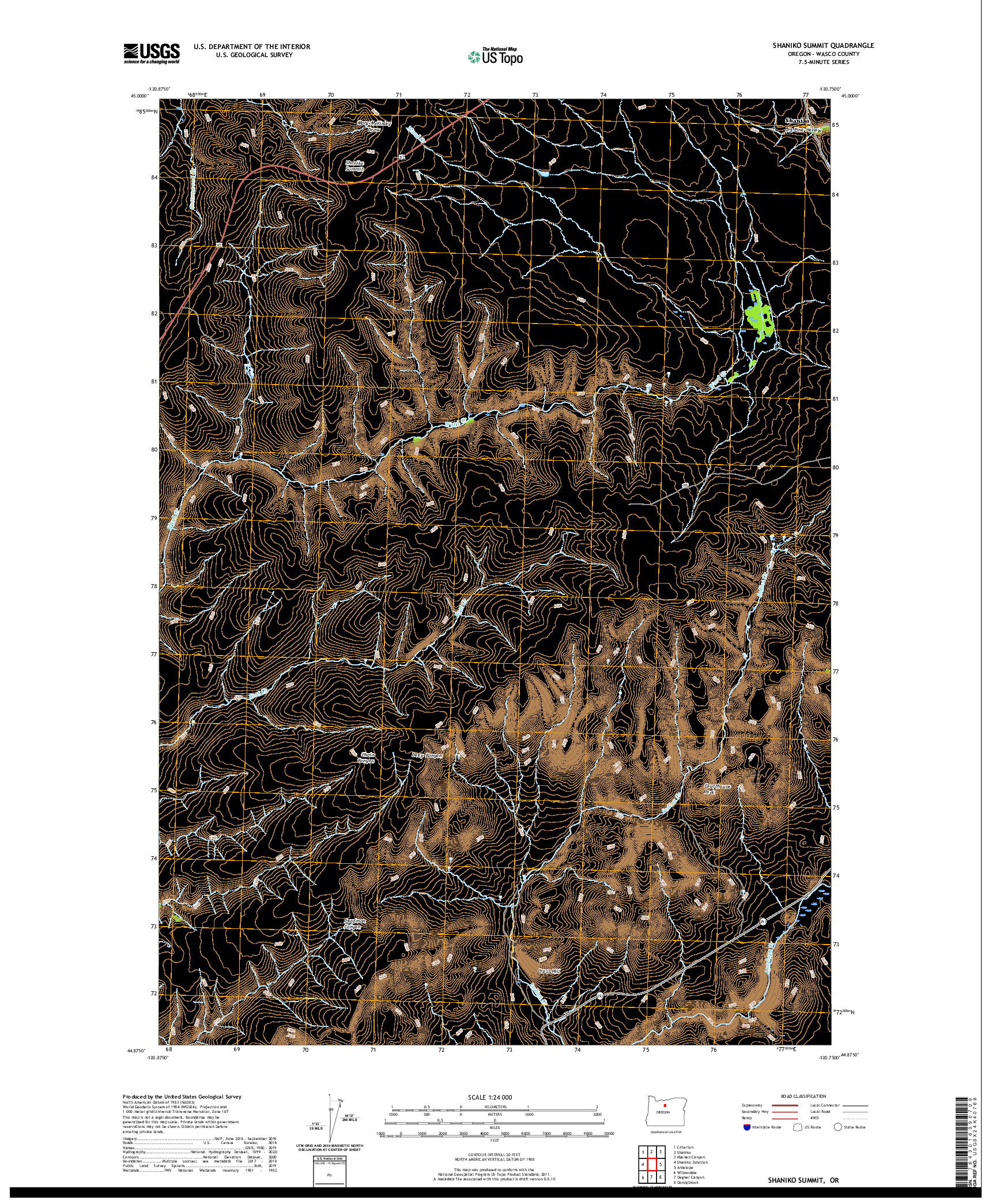 USGS US TOPO 7.5-MINUTE MAP FOR SHANIKO SUMMIT, OR 2020
