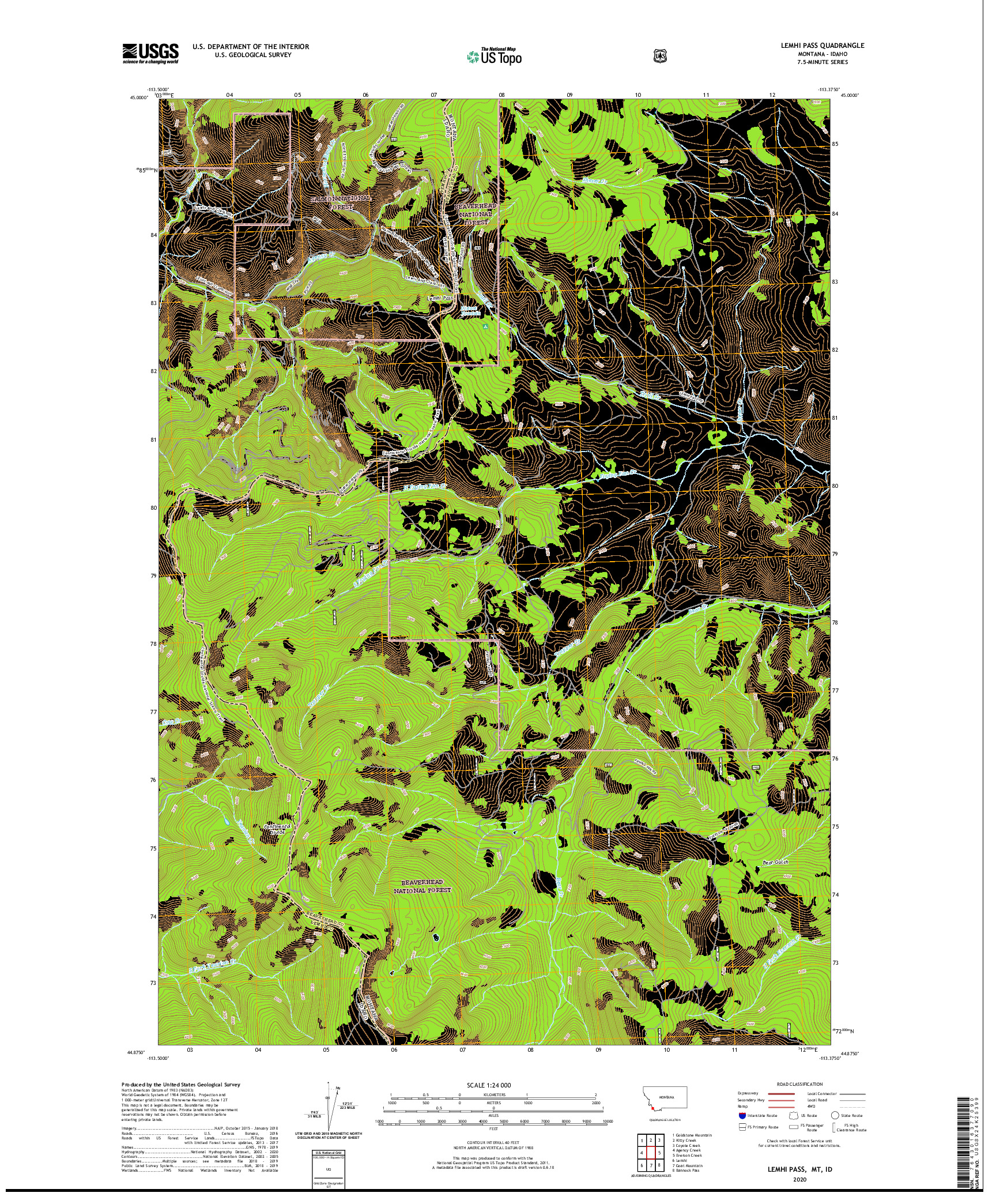 USGS US TOPO 7.5-MINUTE MAP FOR LEMHI PASS, MT,ID 2020