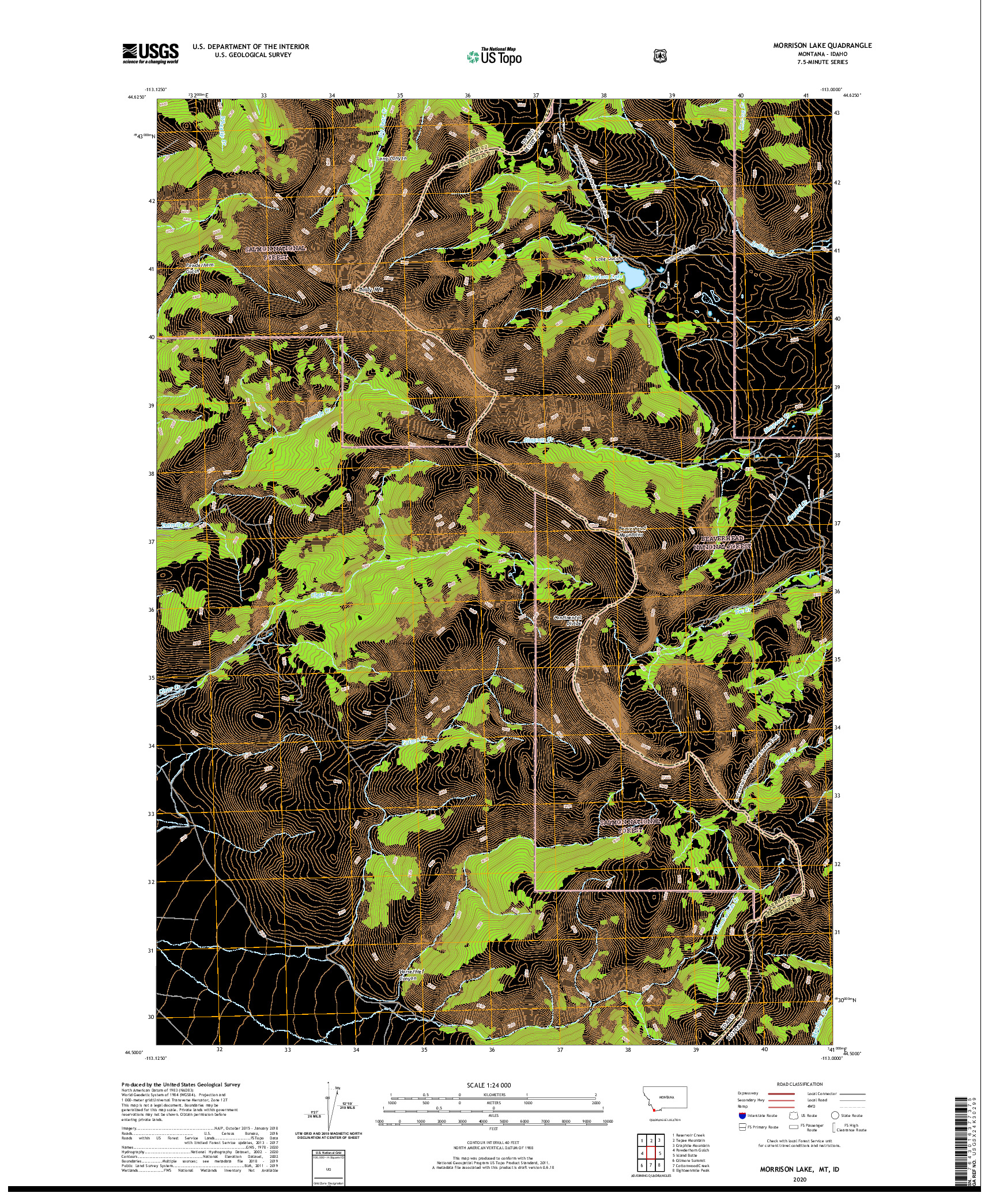 USGS US TOPO 7.5-MINUTE MAP FOR MORRISON LAKE, MT,ID 2020