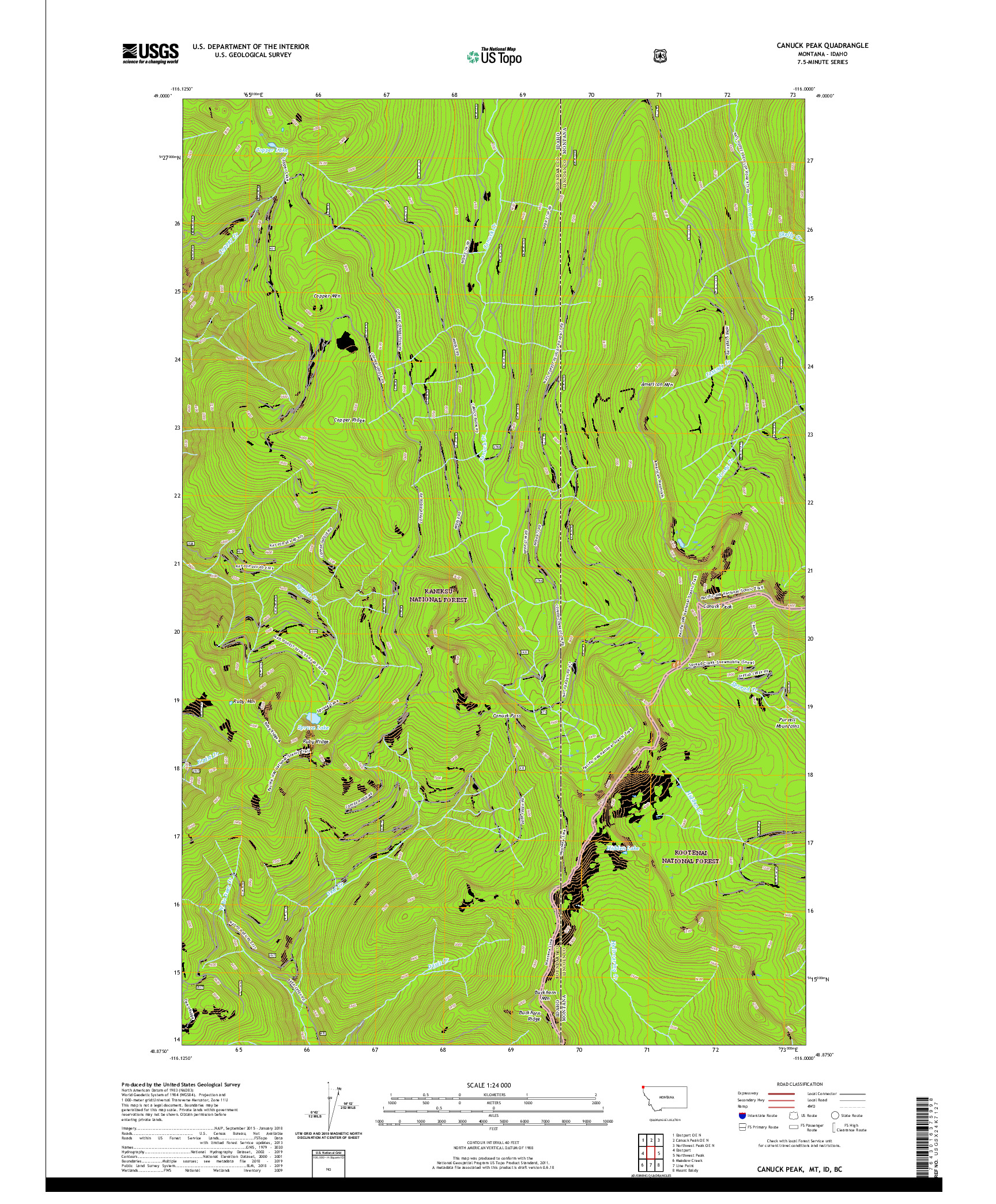 USGS US TOPO 7.5-MINUTE MAP FOR CANUCK PEAK, MT,ID,BC 2020