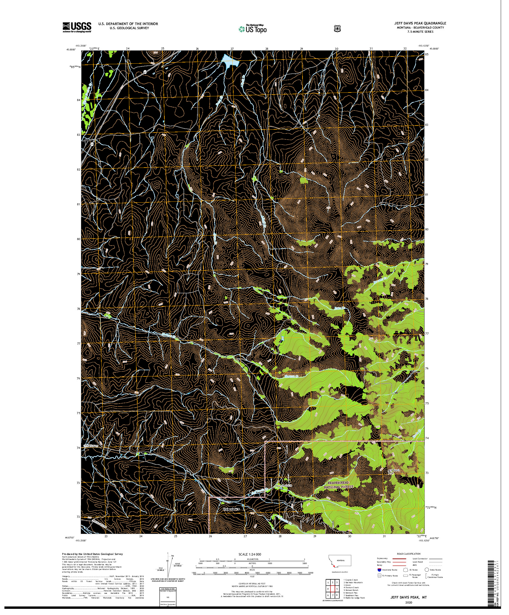 USGS US TOPO 7.5-MINUTE MAP FOR JEFF DAVIS PEAK, MT 2020