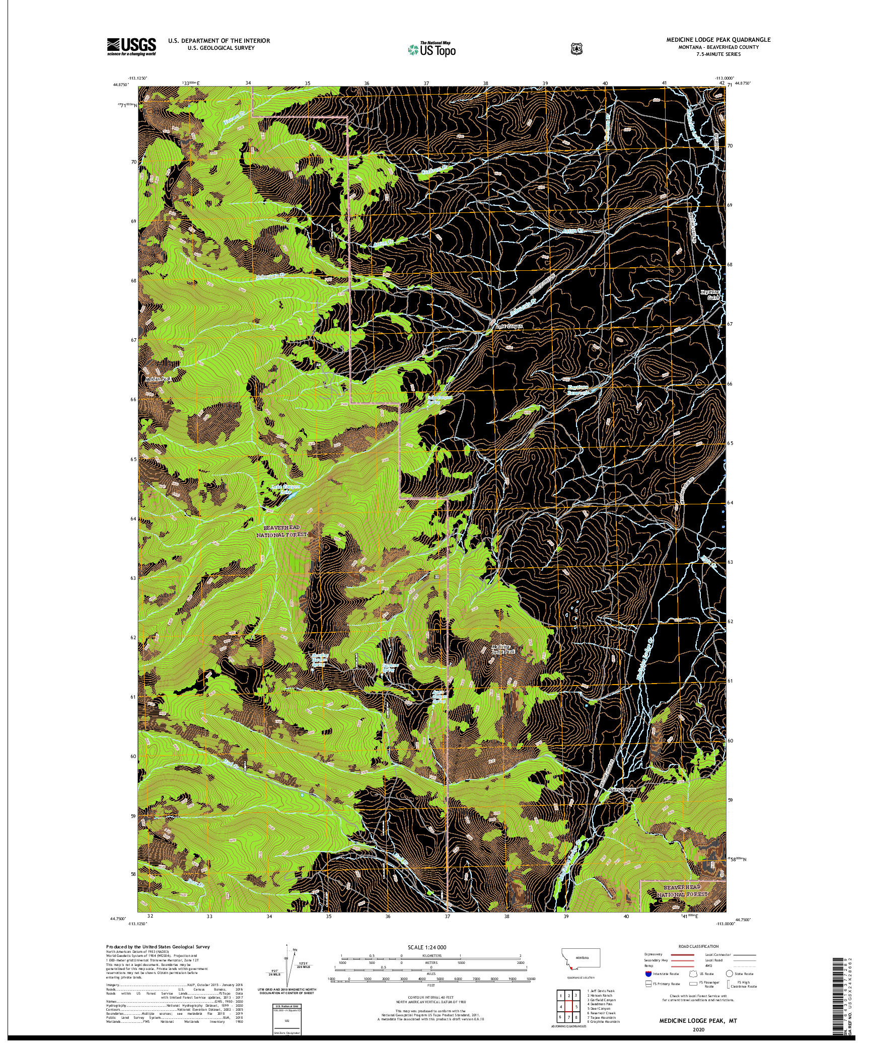 USGS US TOPO 7.5-MINUTE MAP FOR MEDICINE LODGE PEAK, MT 2020