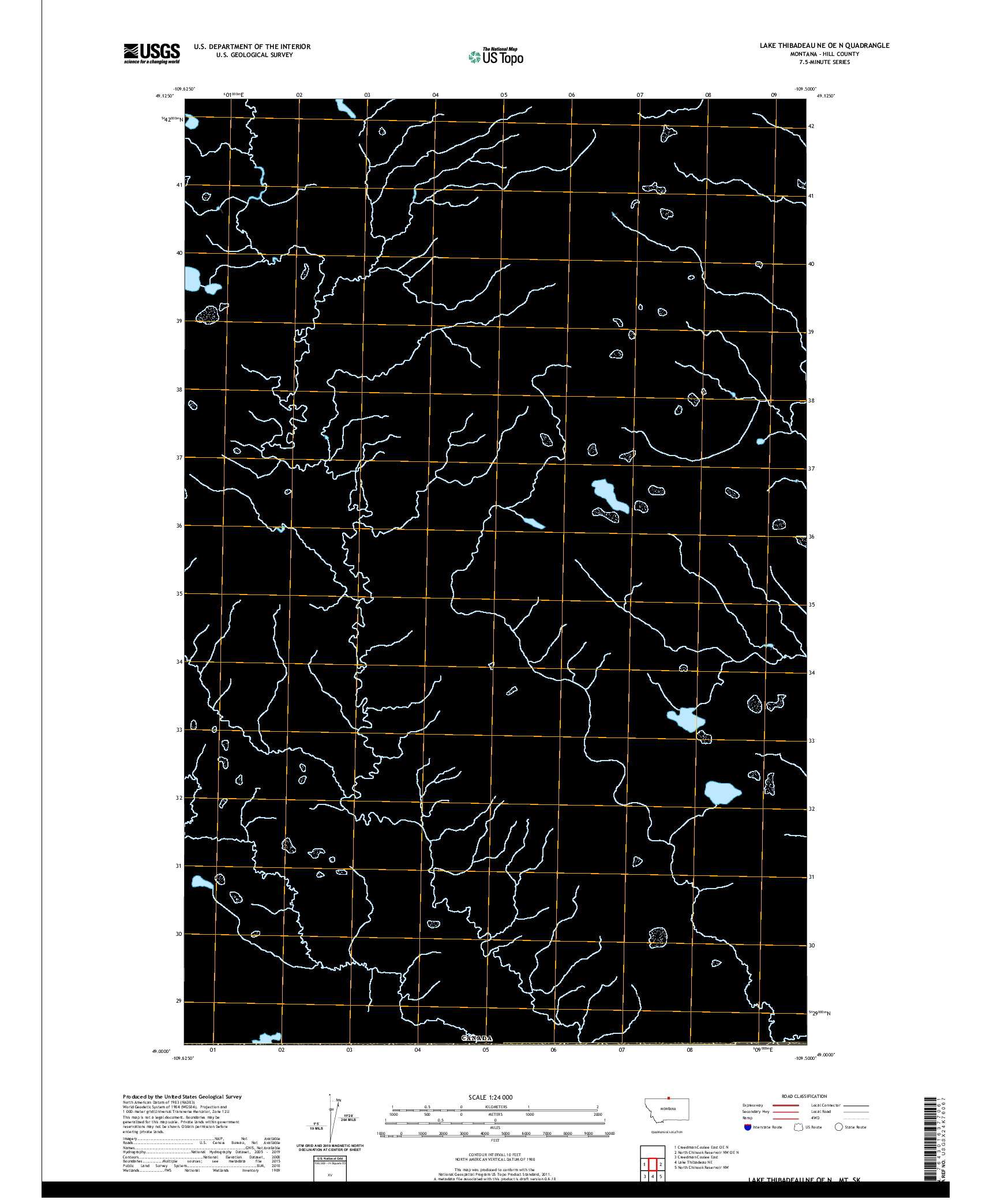 USGS US TOPO 7.5-MINUTE MAP FOR LAKE THIBADEAU NE OE N, MT,SK 2020