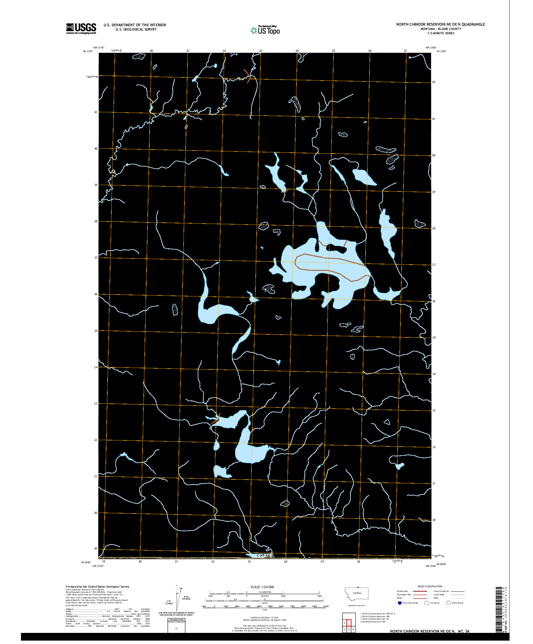 USGS US TOPO 7.5-MINUTE MAP FOR NORTH CHINOOK RESERVOIR NE OE N, MT,SK 2020