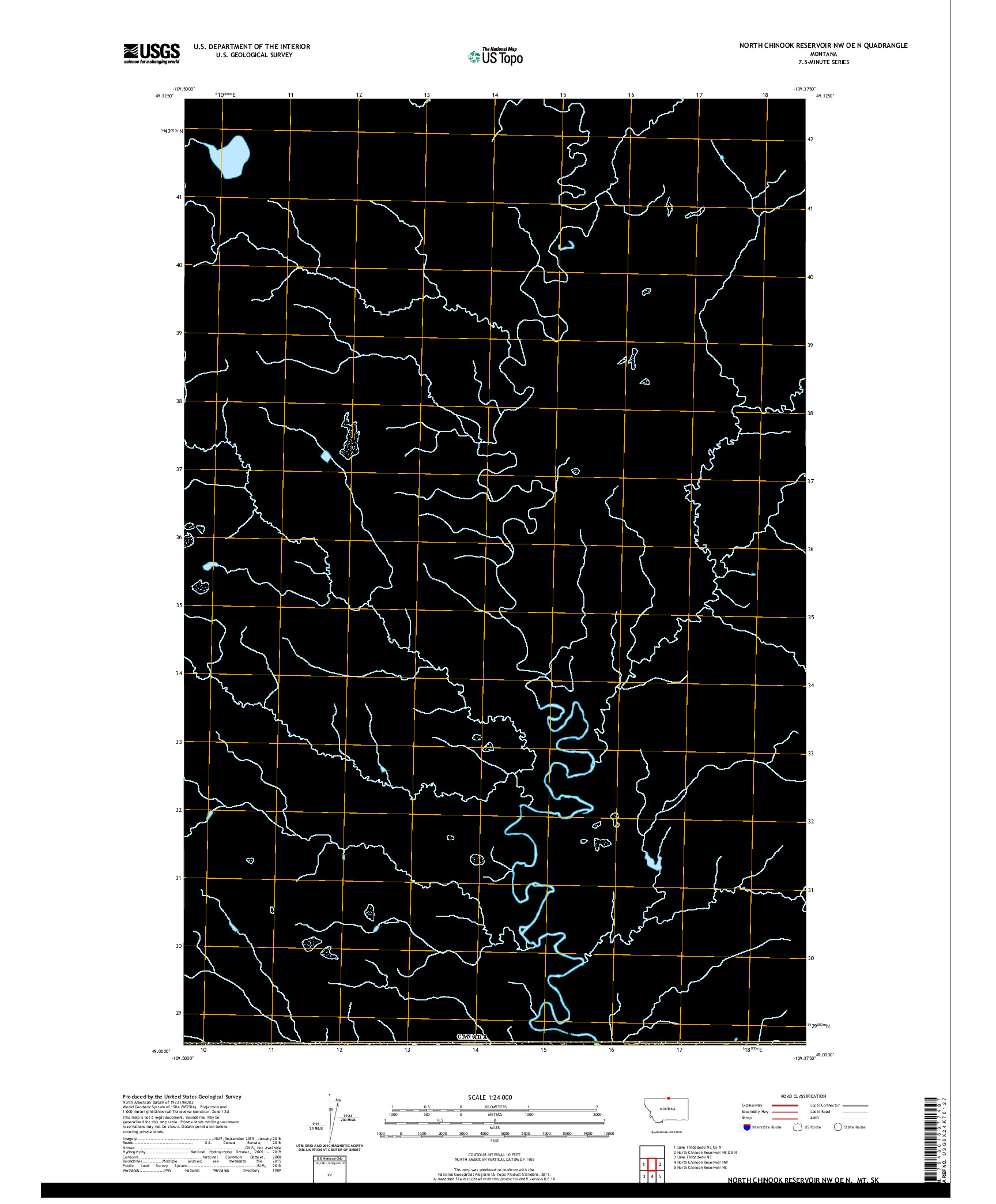 USGS US TOPO 7.5-MINUTE MAP FOR NORTH CHINOOK RESERVOIR NW OE N, MT,SK 2020