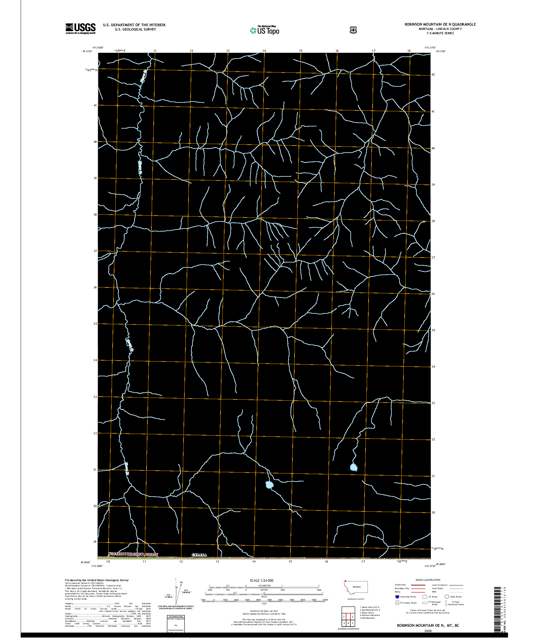 USGS US TOPO 7.5-MINUTE MAP FOR ROBINSON MOUNTAIN OE N, MT,BC 2020