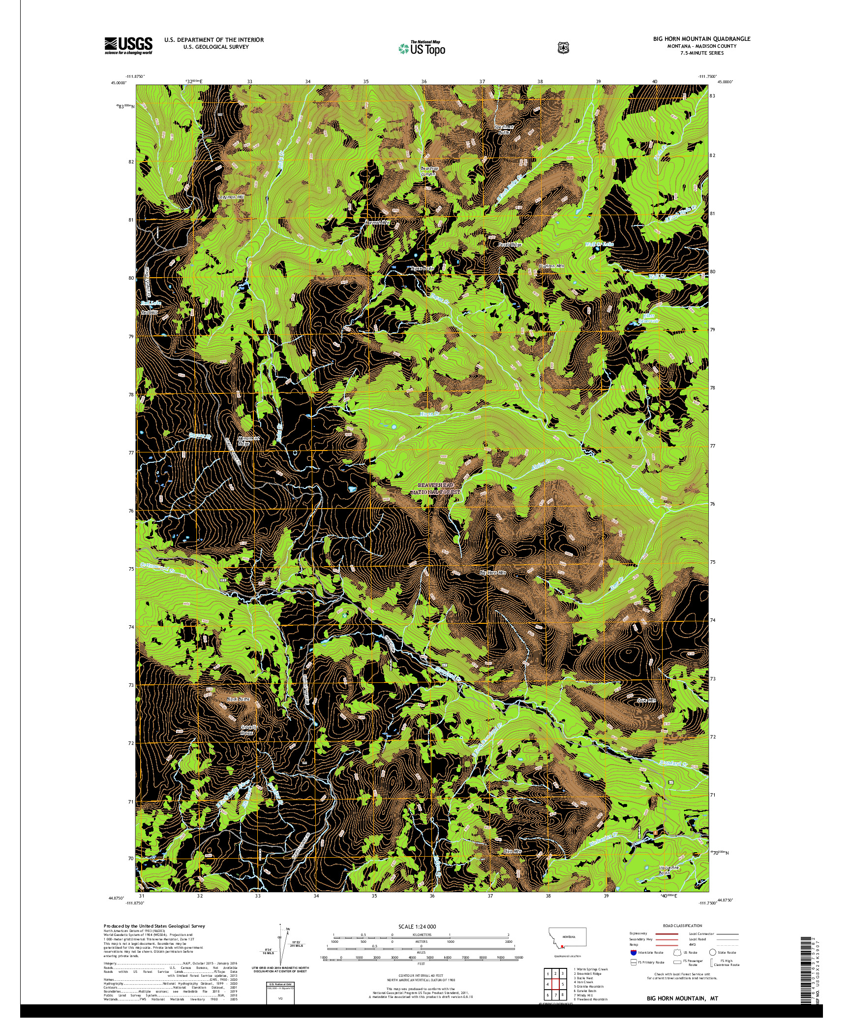 USGS US TOPO 7.5-MINUTE MAP FOR BIG HORN MOUNTAIN, MT 2020