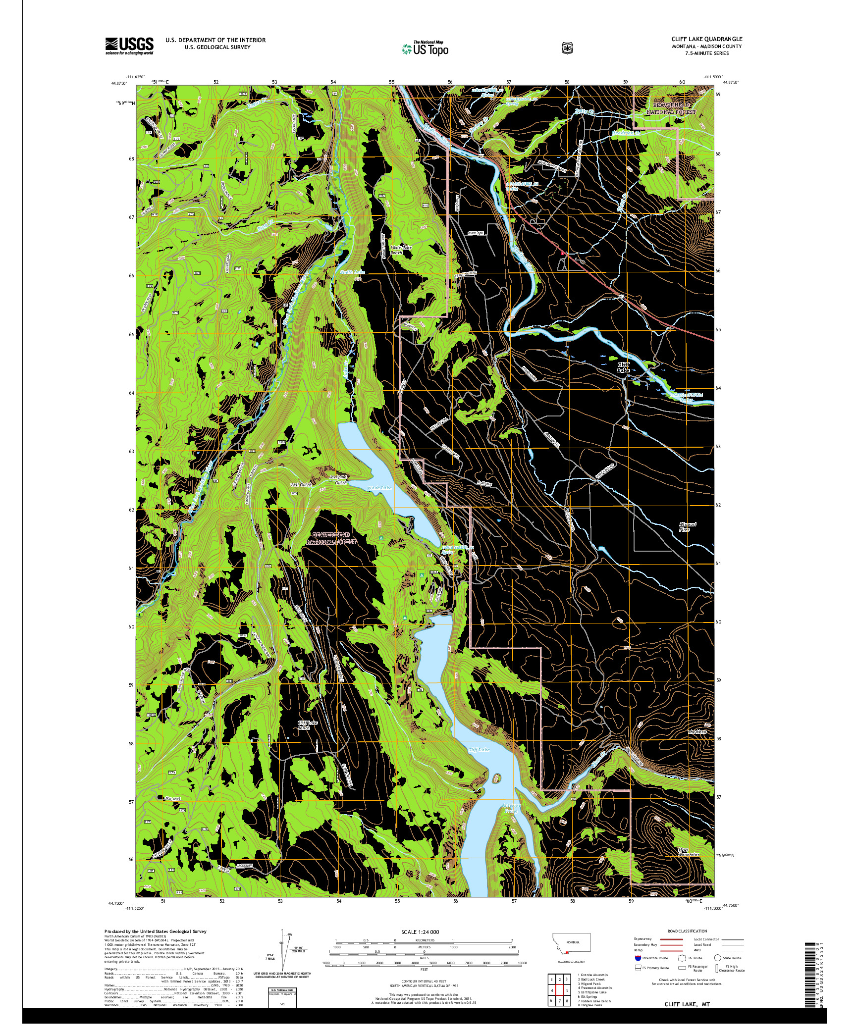 USGS US TOPO 7.5-MINUTE MAP FOR CLIFF LAKE, MT 2020