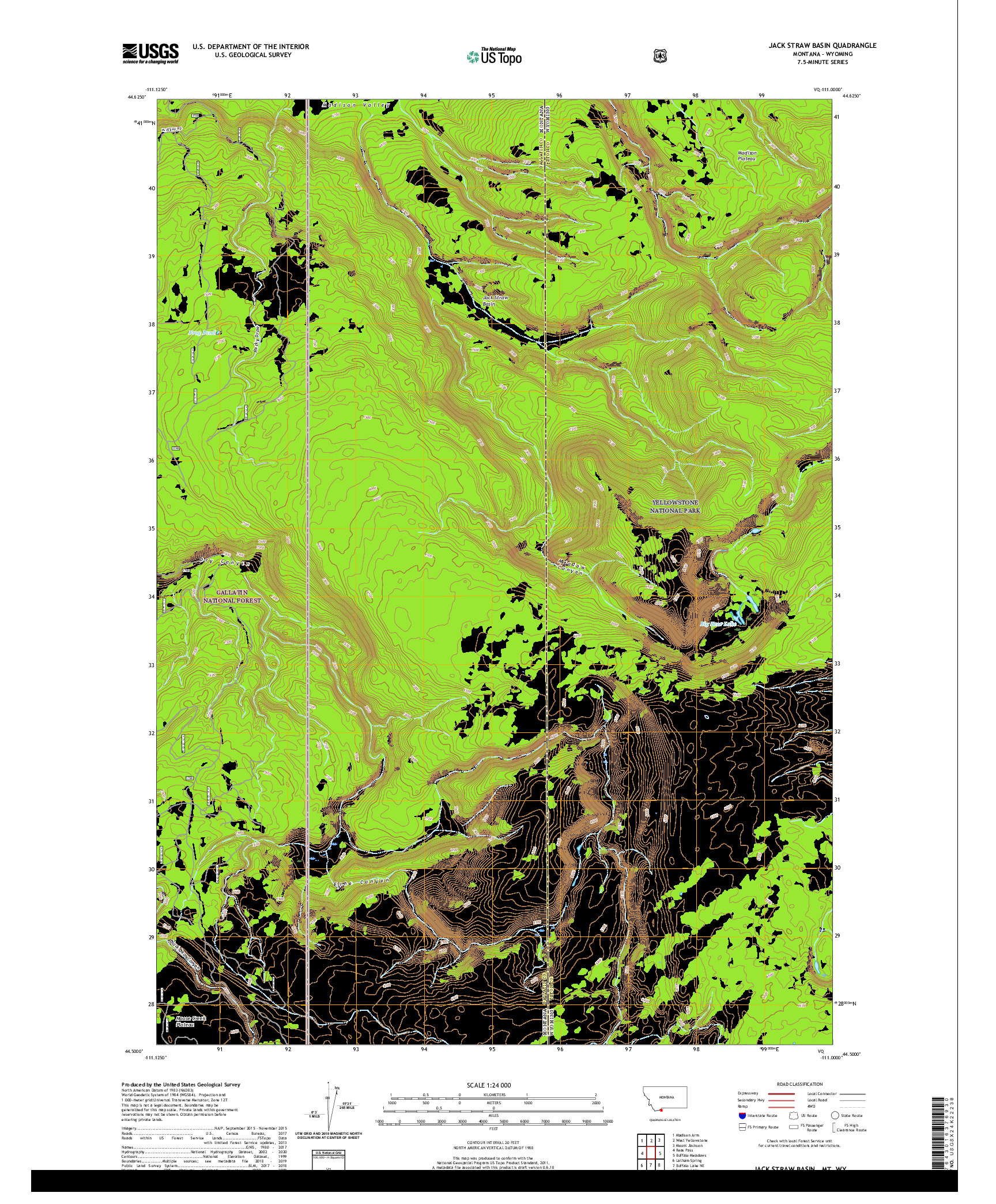 USGS US TOPO 7.5-MINUTE MAP FOR JACK STRAW BASIN, MT,WY 2020