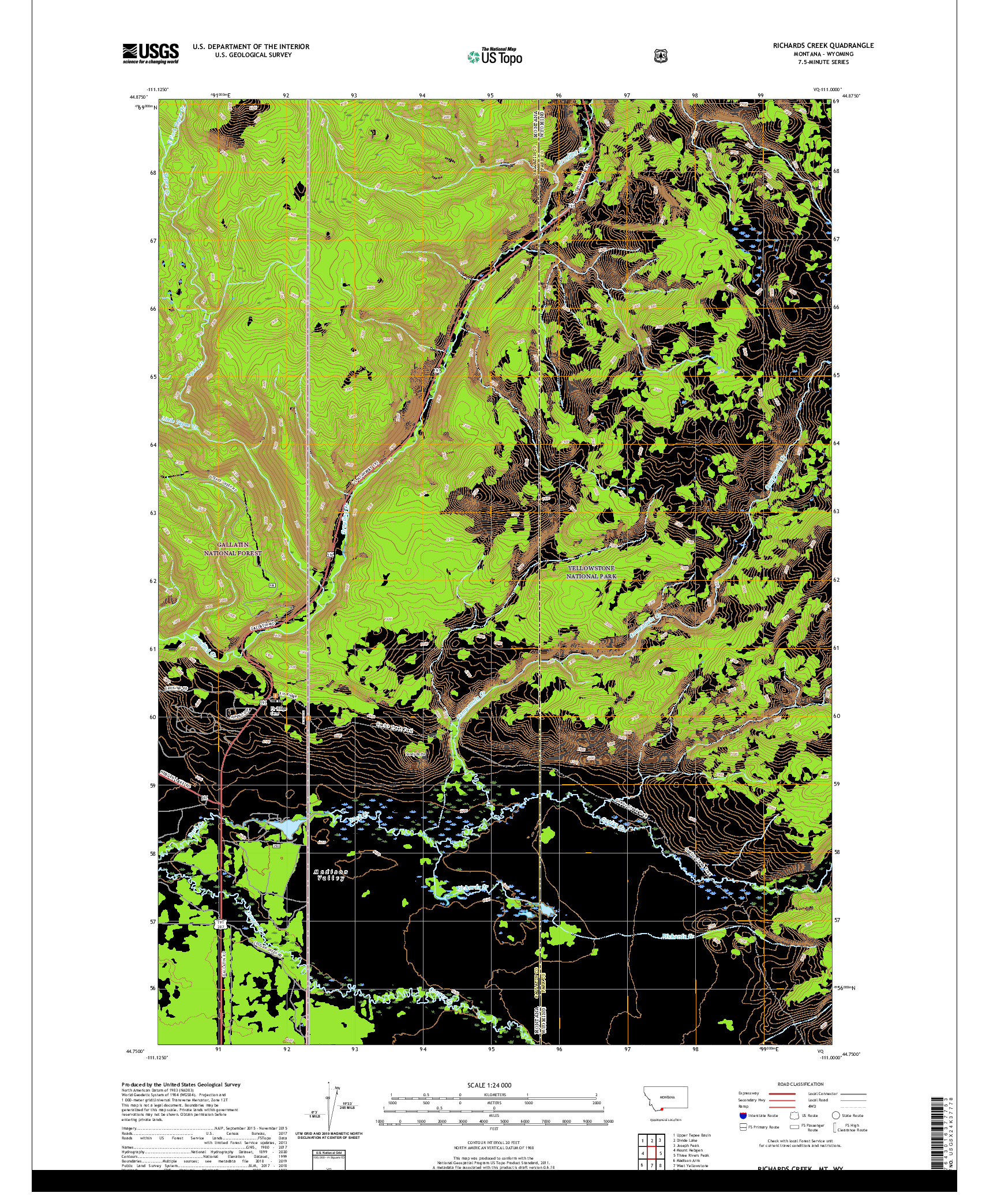 USGS US TOPO 7.5-MINUTE MAP FOR RICHARDS CREEK, MT,WY 2020