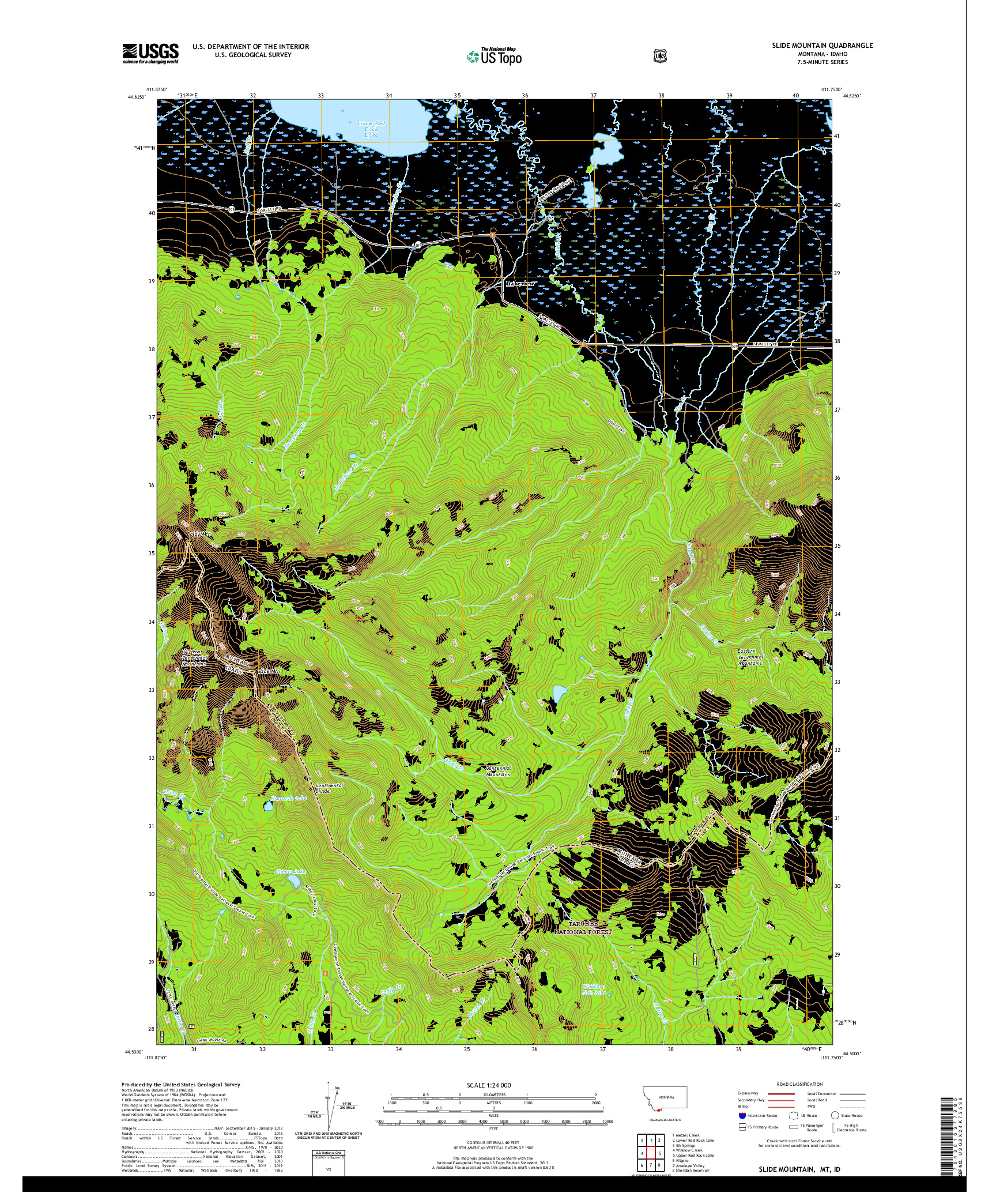 USGS US TOPO 7.5-MINUTE MAP FOR SLIDE MOUNTAIN, MT,ID 2020