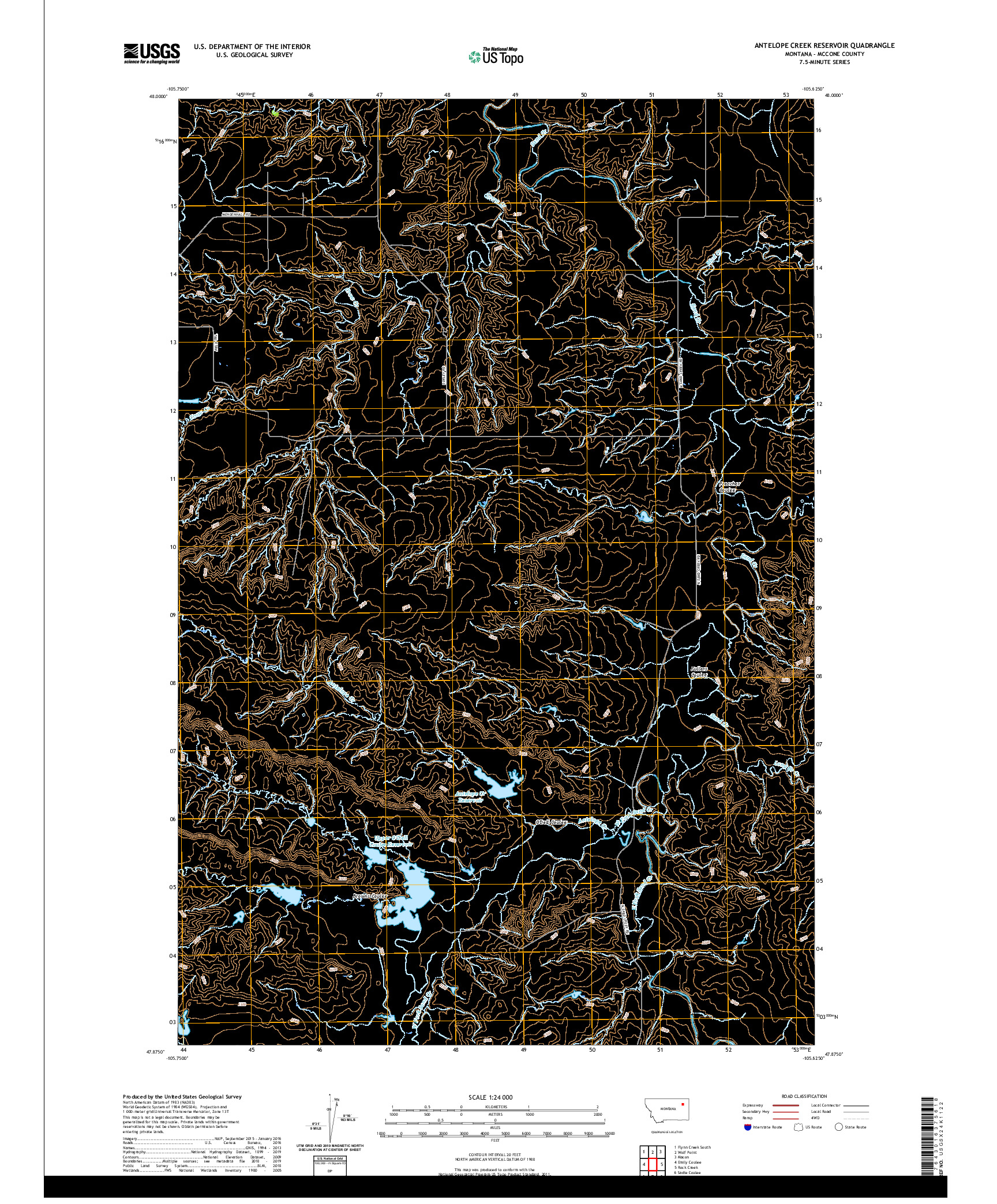 USGS US TOPO 7.5-MINUTE MAP FOR ANTELOPE CREEK RESERVOIR, MT 2020