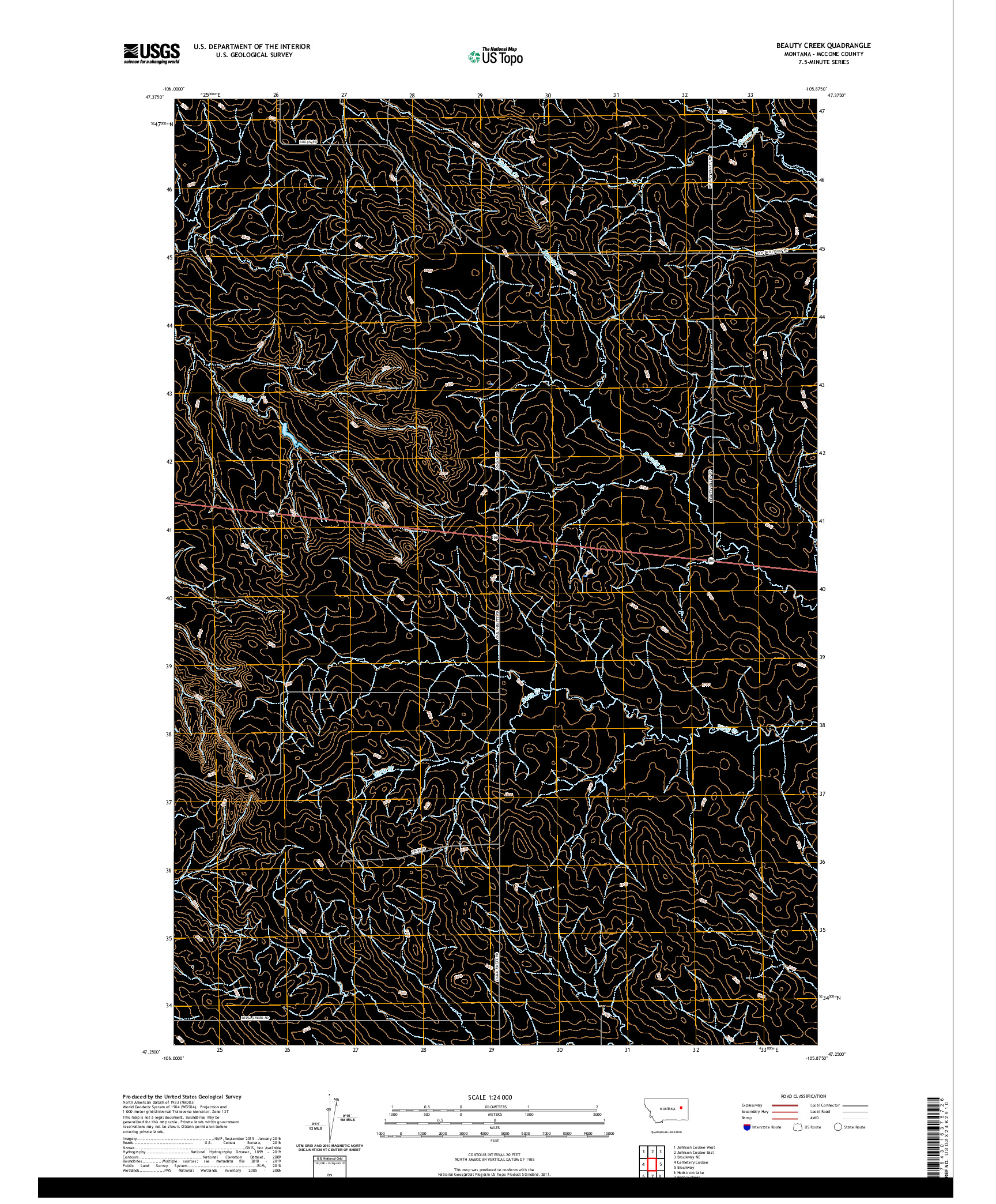 USGS US TOPO 7.5-MINUTE MAP FOR BEAUTY CREEK, MT 2020