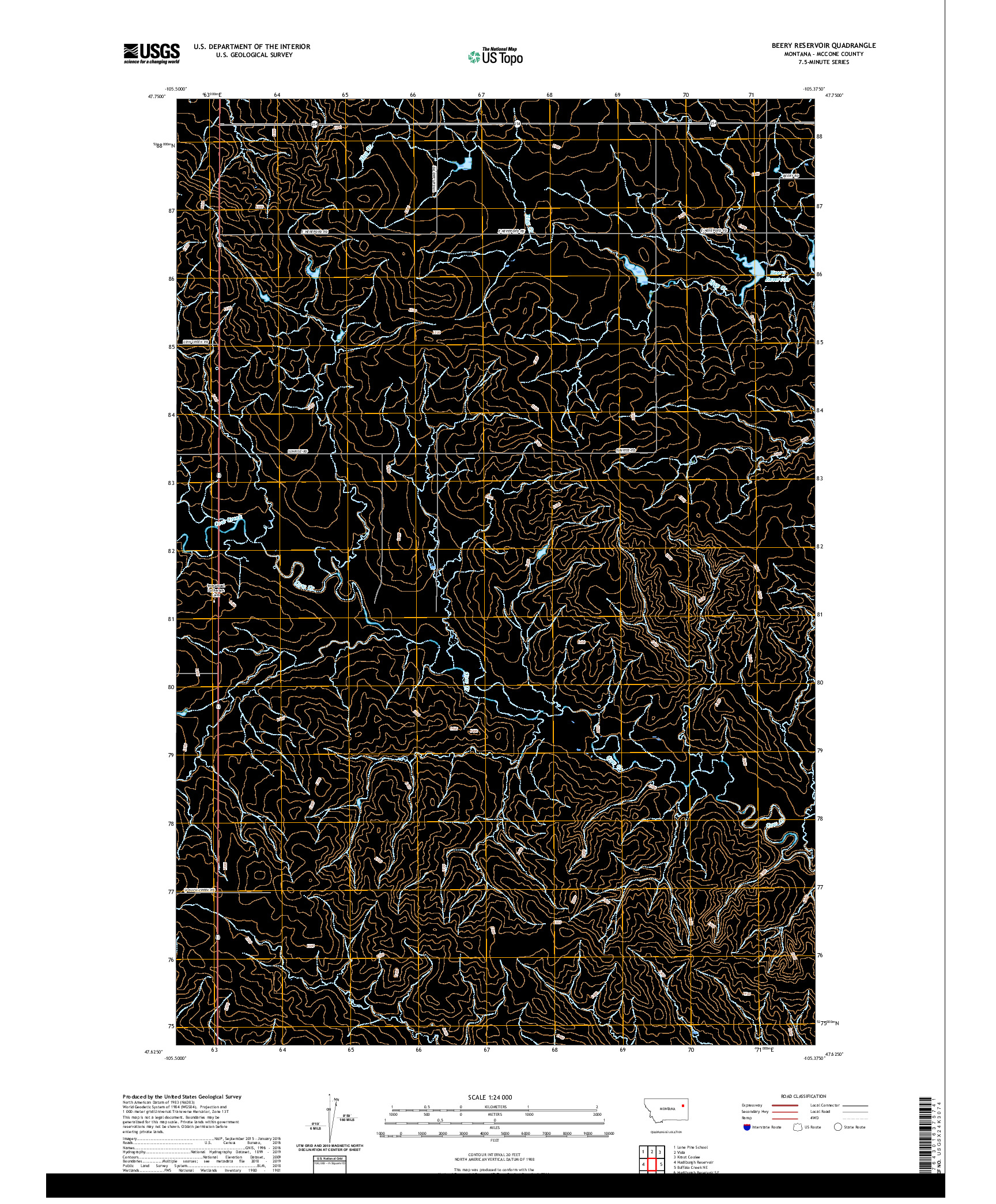 USGS US TOPO 7.5-MINUTE MAP FOR BEERY RESERVOIR, MT 2020