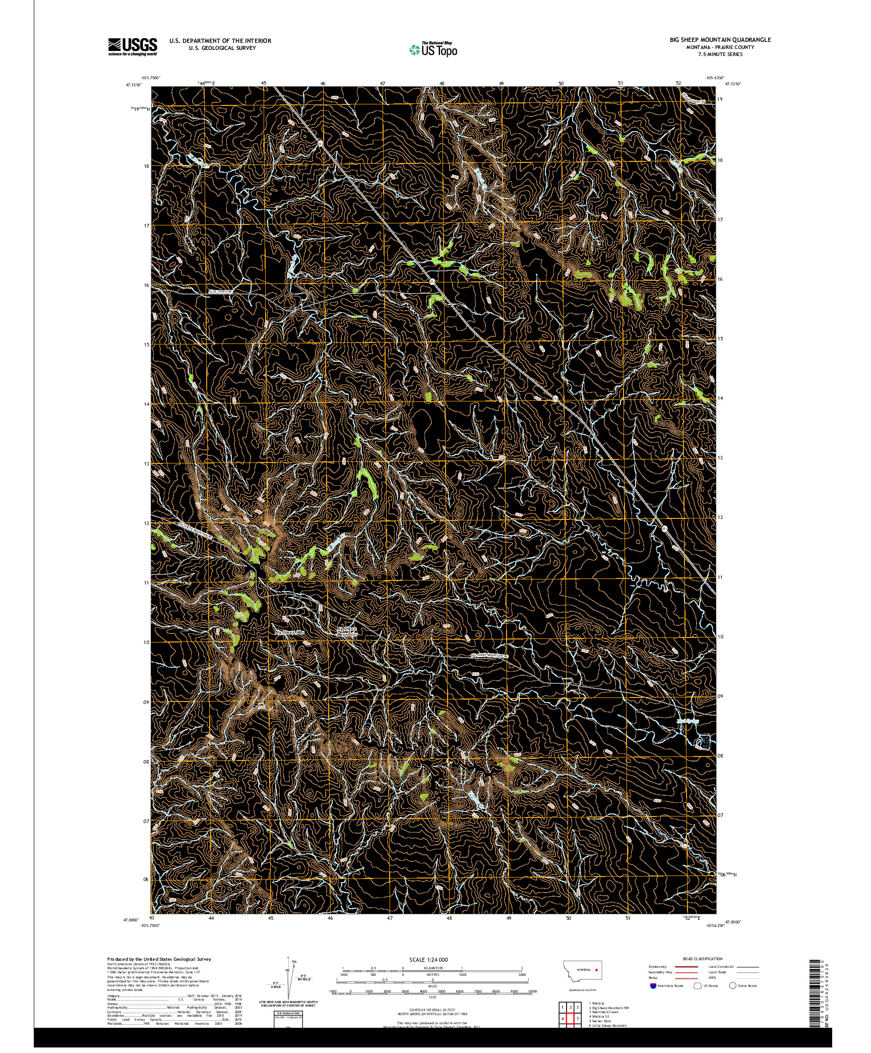 USGS US TOPO 7.5-MINUTE MAP FOR BIG SHEEP MOUNTAIN, MT 2020