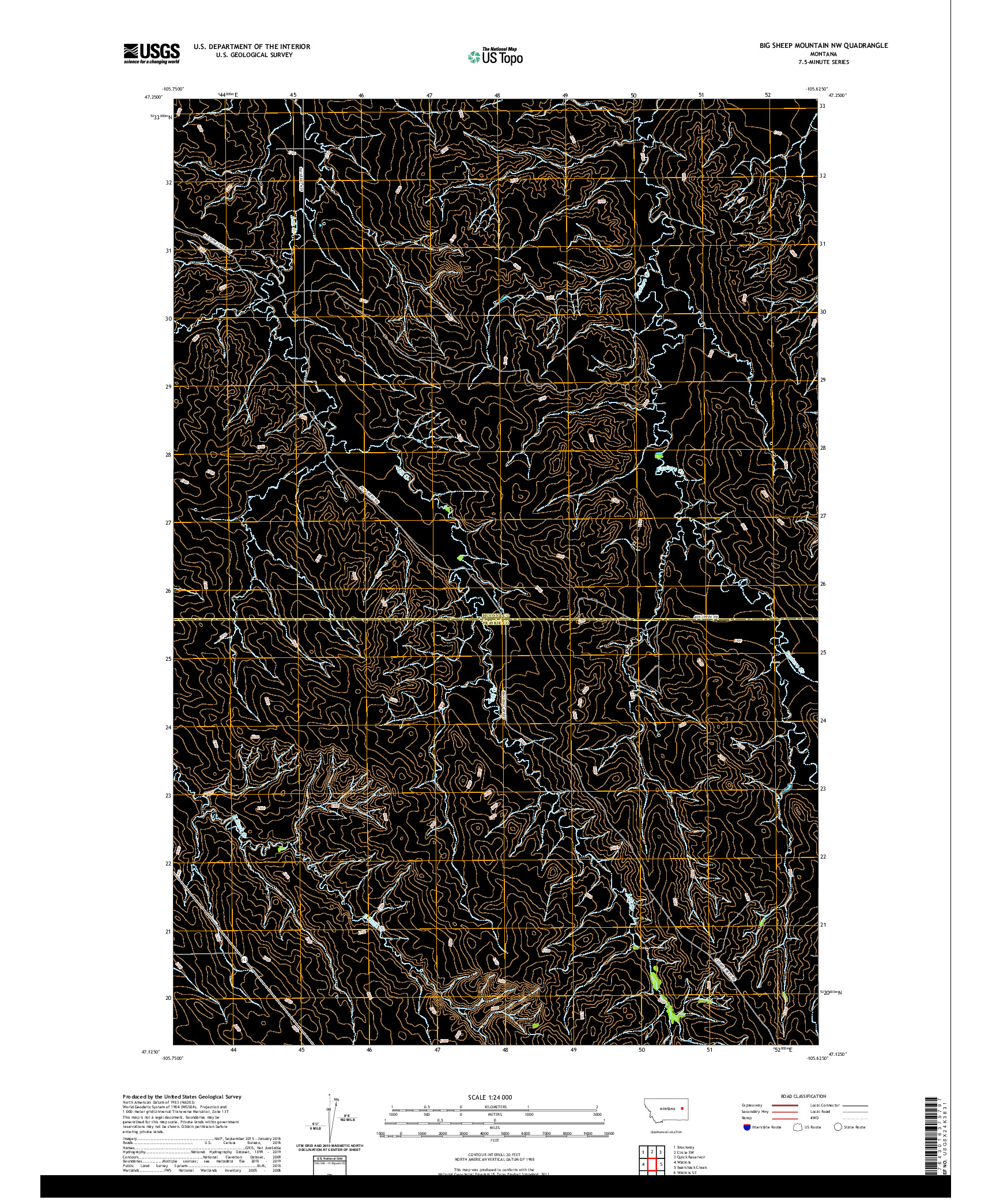 USGS US TOPO 7.5-MINUTE MAP FOR BIG SHEEP MOUNTAIN NW, MT 2020