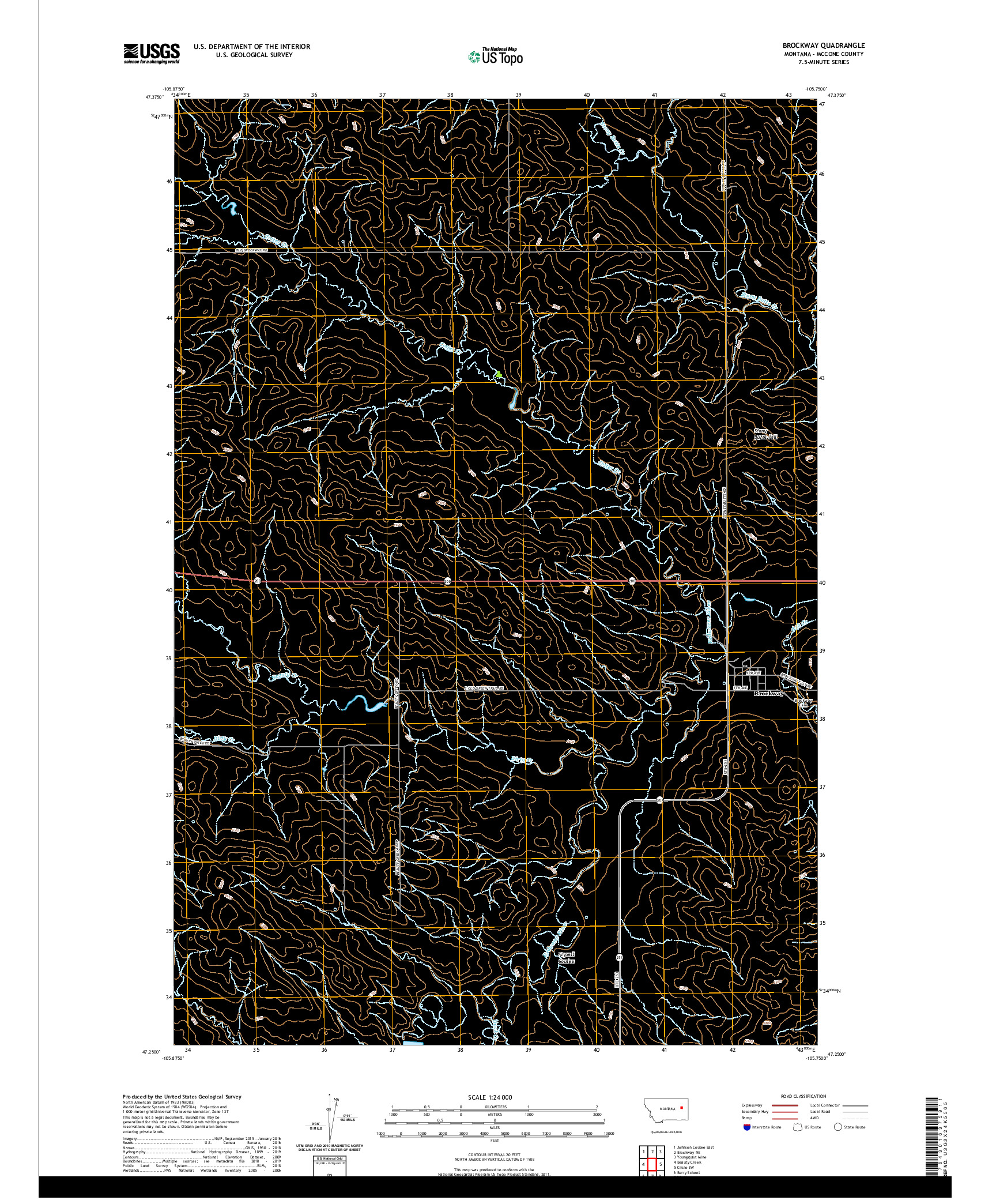 USGS US TOPO 7.5-MINUTE MAP FOR BROCKWAY, MT 2020