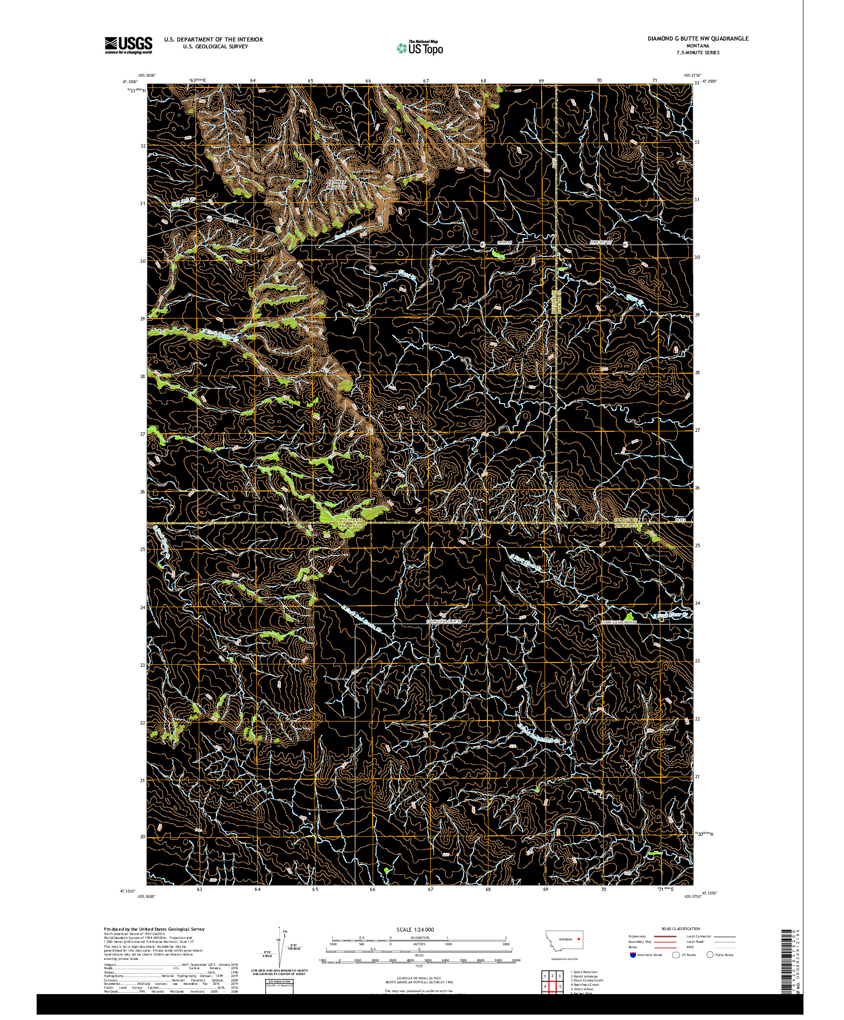 USGS US TOPO 7.5-MINUTE MAP FOR DIAMOND G BUTTE NW, MT 2020