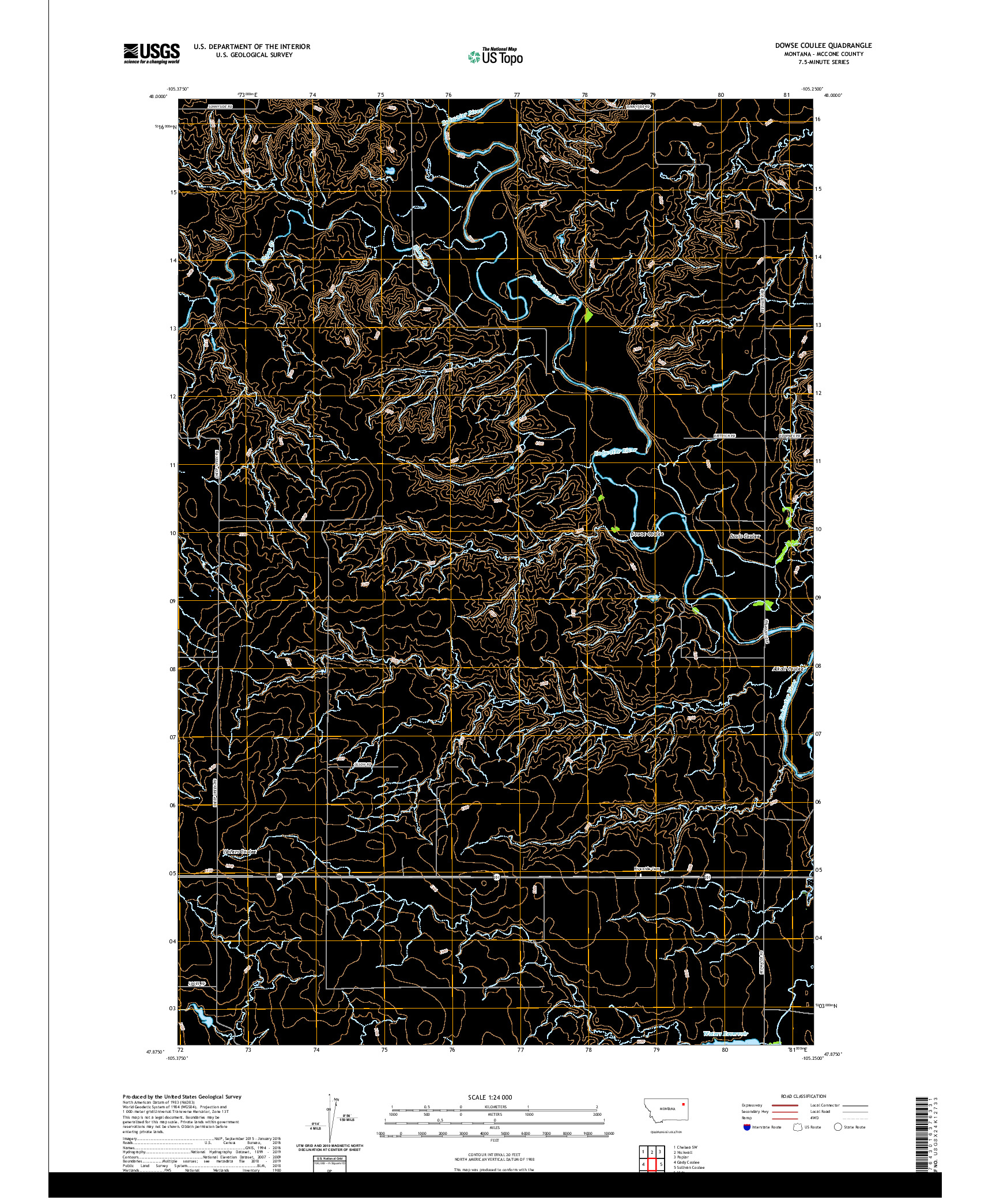 USGS US TOPO 7.5-MINUTE MAP FOR DOWSE COULEE, MT 2020