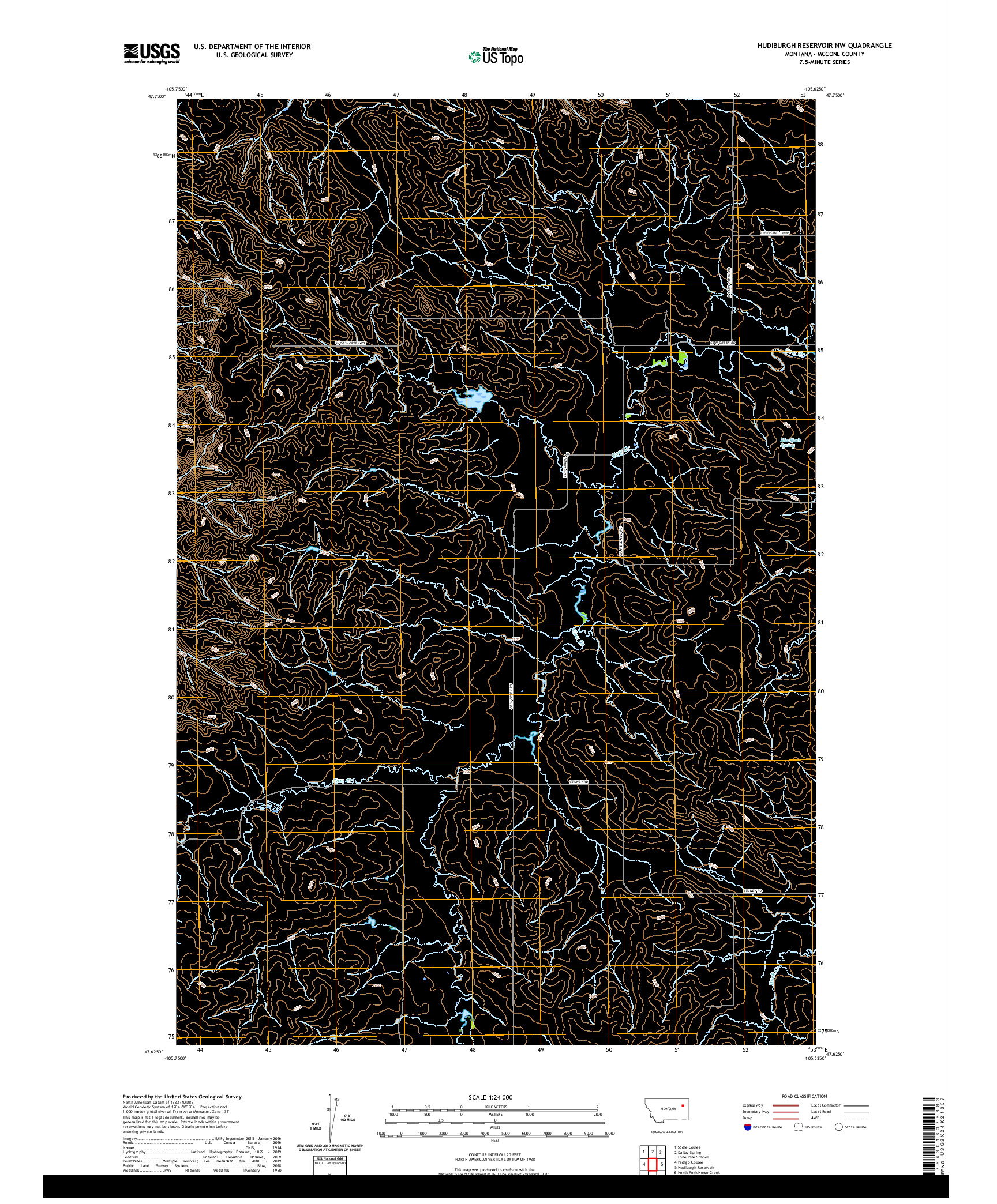 USGS US TOPO 7.5-MINUTE MAP FOR HUDIBURGH RESERVOIR NW, MT 2020