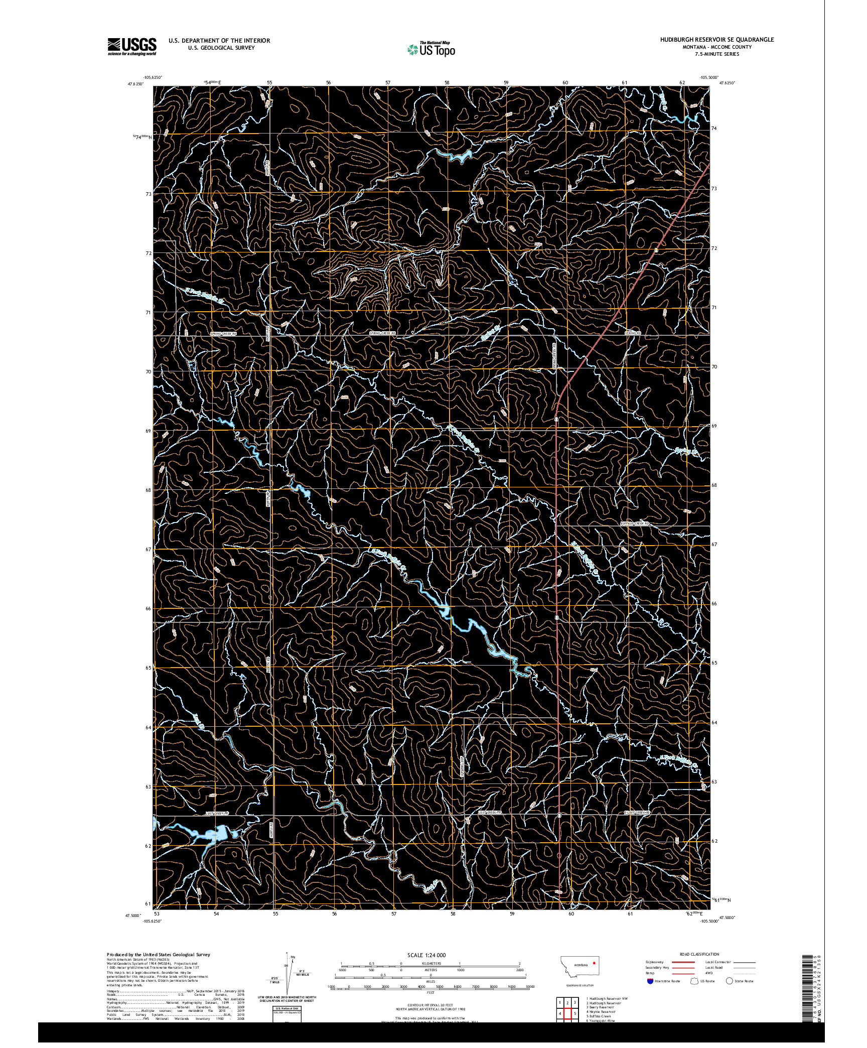 USGS US TOPO 7.5-MINUTE MAP FOR HUDIBURGH RESERVOIR SE, MT 2020
