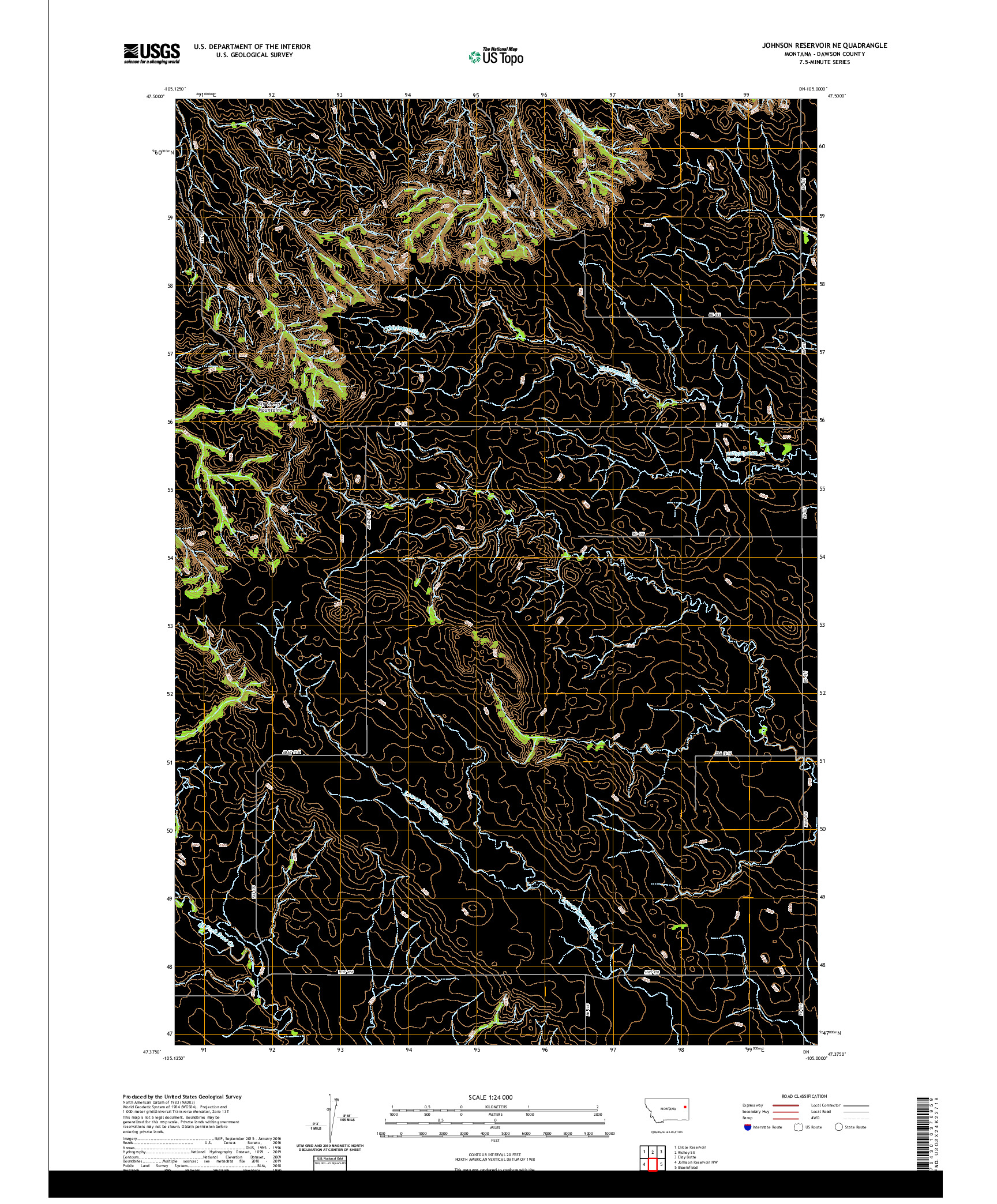USGS US TOPO 7.5-MINUTE MAP FOR JOHNSON RESERVOIR NE, MT 2020