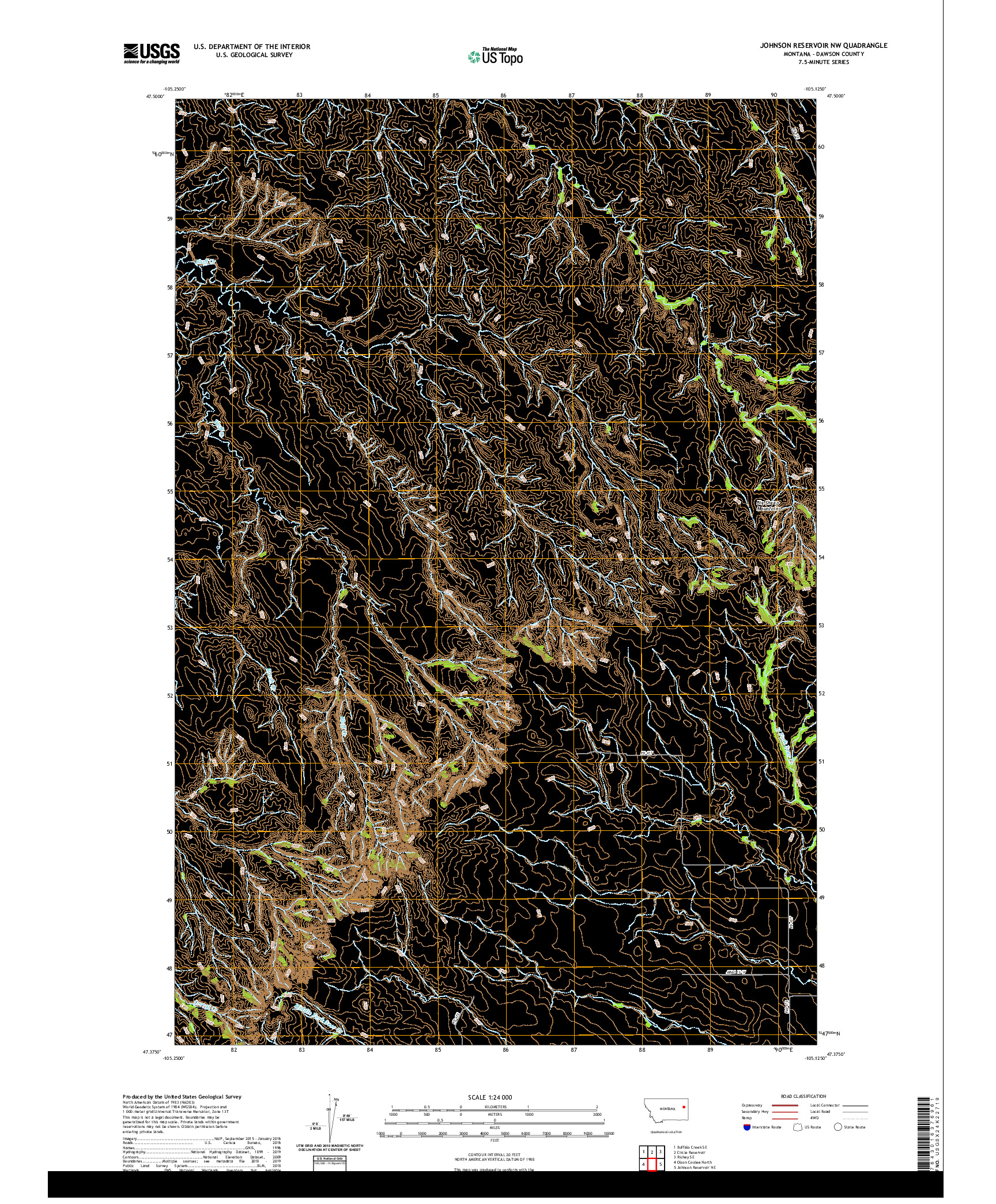 USGS US TOPO 7.5-MINUTE MAP FOR JOHNSON RESERVOIR NW, MT 2020