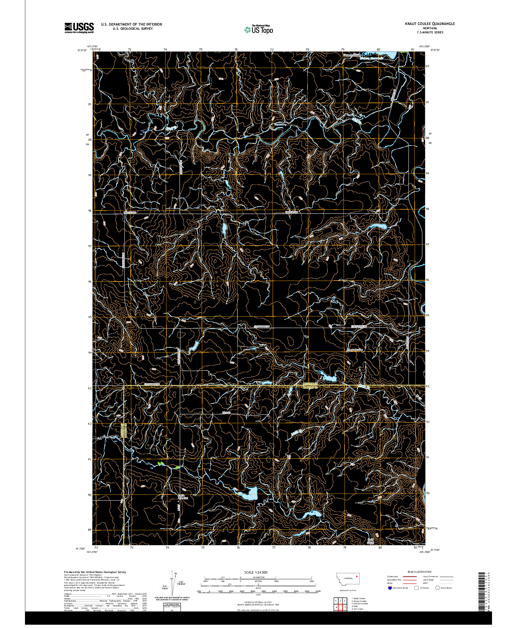 USGS US TOPO 7.5-MINUTE MAP FOR KRAUT COULEE, MT 2020