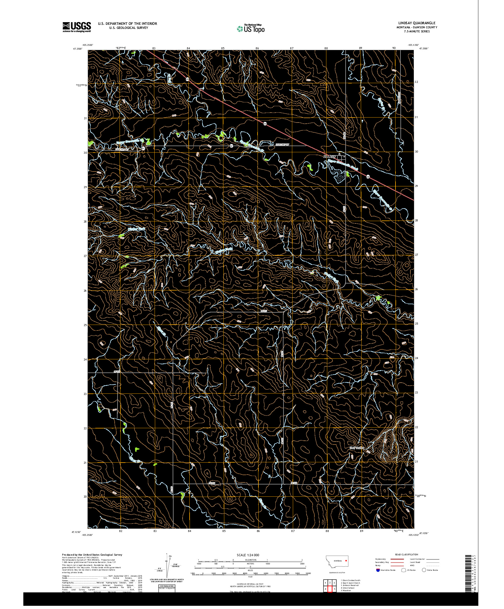 USGS US TOPO 7.5-MINUTE MAP FOR LINDSAY, MT 2020