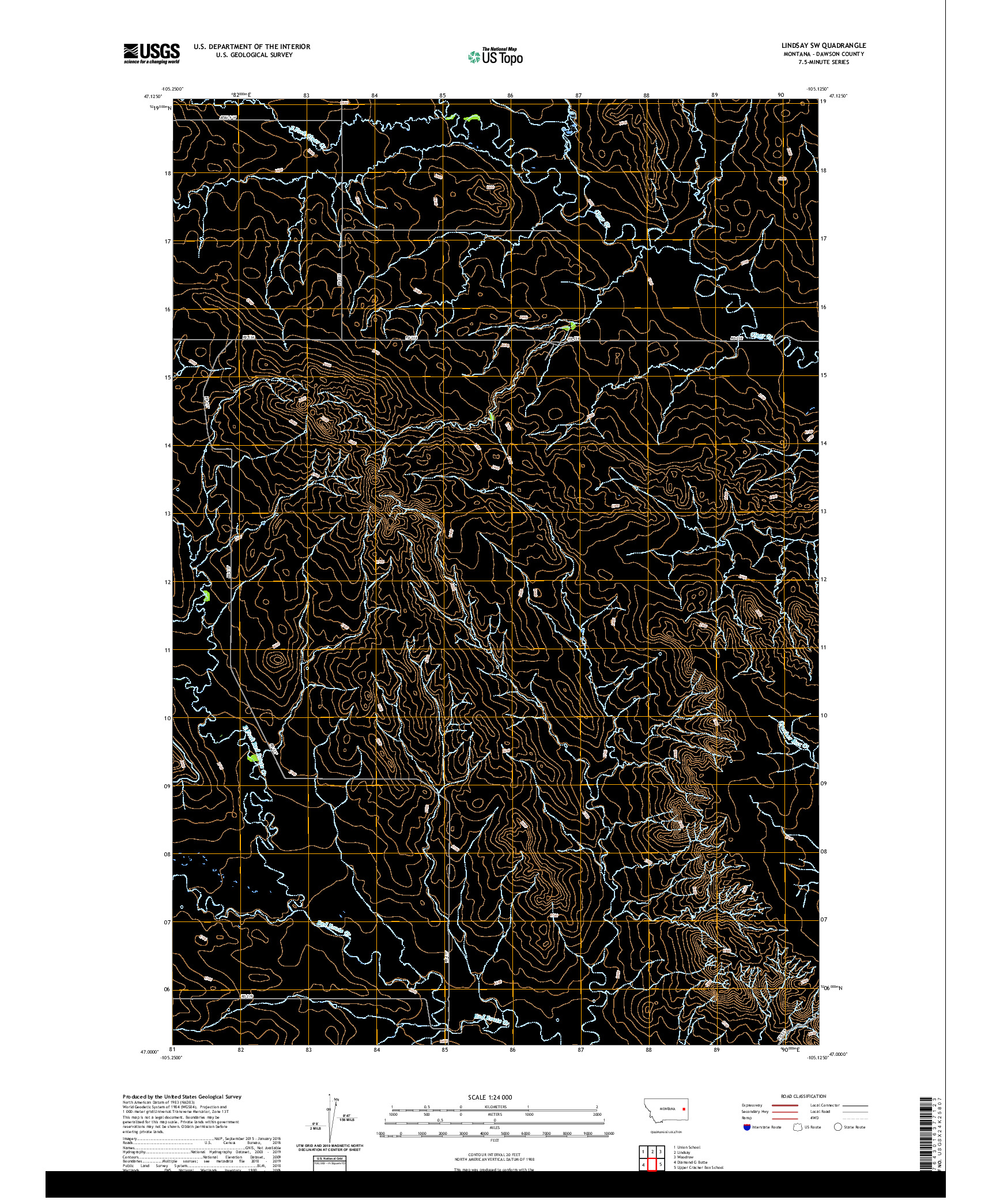 USGS US TOPO 7.5-MINUTE MAP FOR LINDSAY SW, MT 2020