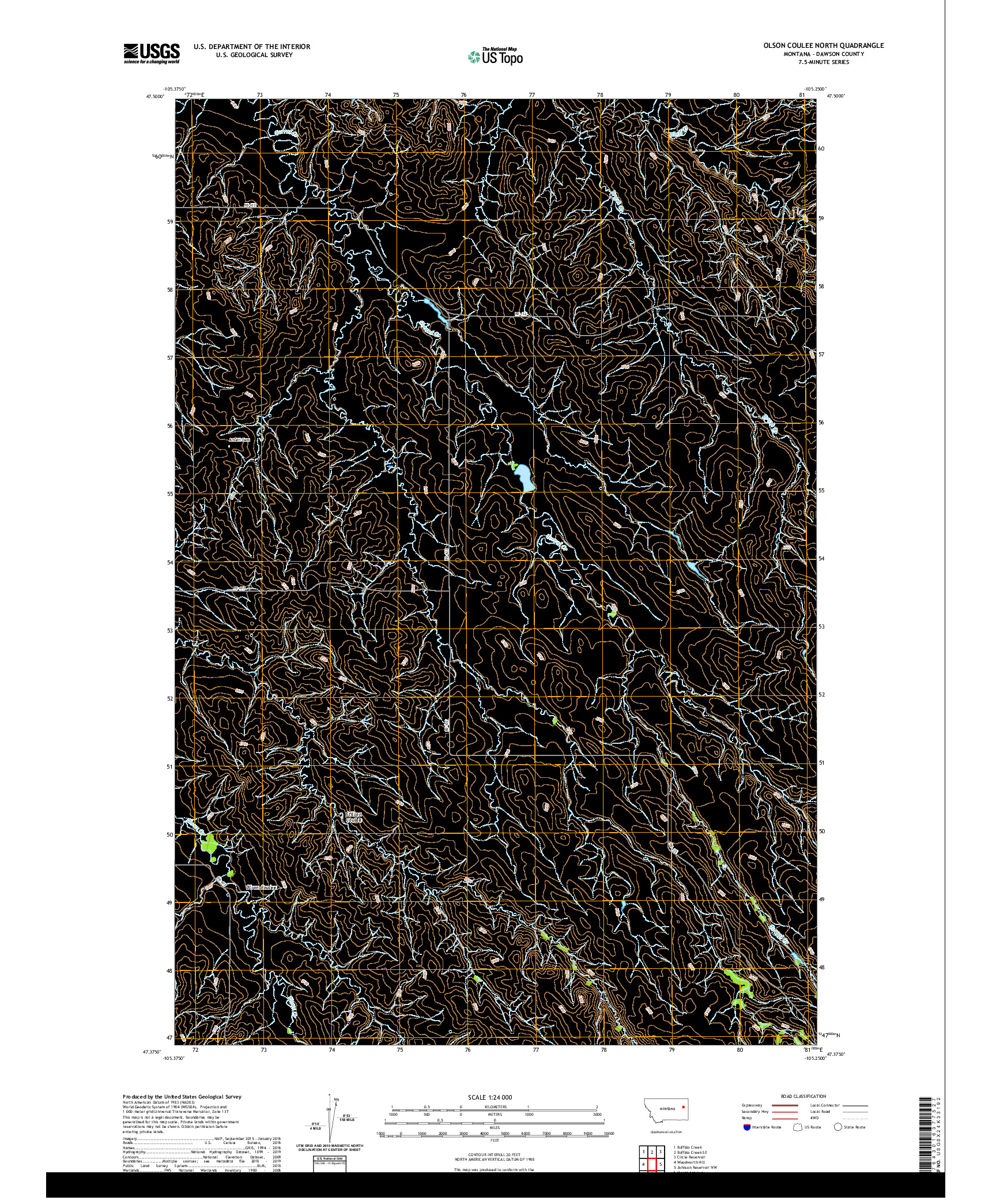 USGS US TOPO 7.5-MINUTE MAP FOR OLSON COULEE NORTH, MT 2020