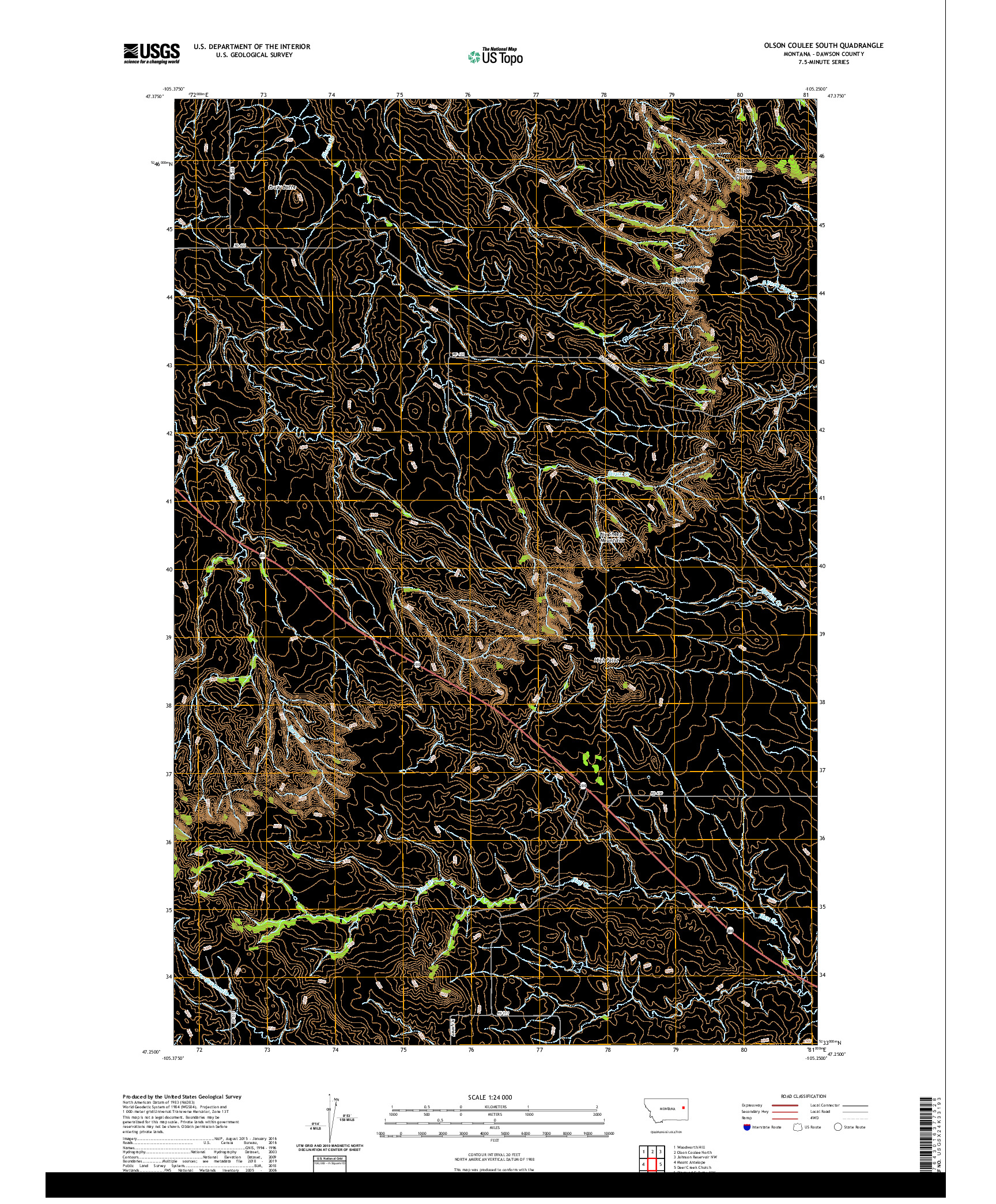 USGS US TOPO 7.5-MINUTE MAP FOR OLSON COULEE SOUTH, MT 2020