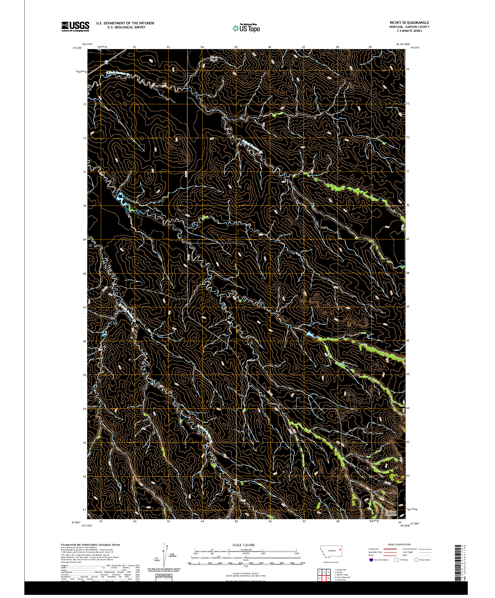 USGS US TOPO 7.5-MINUTE MAP FOR RICHEY SE, MT 2020