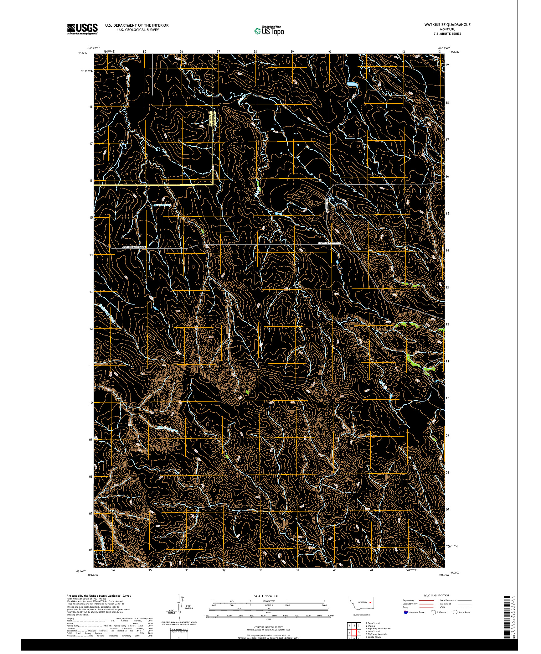 USGS US TOPO 7.5-MINUTE MAP FOR WATKINS SE, MT 2020