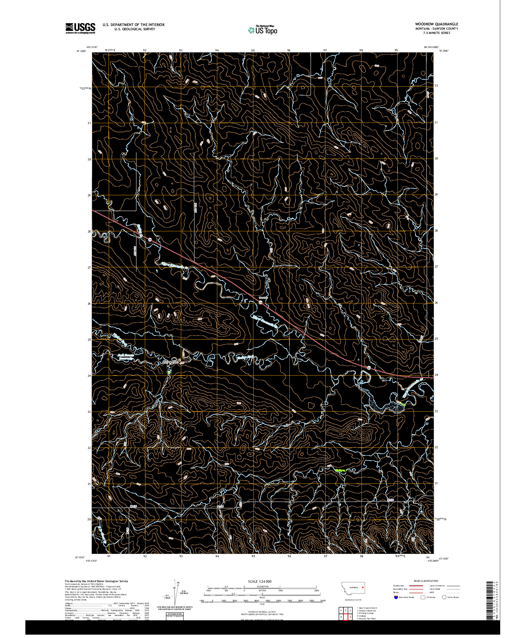 USGS US TOPO 7.5-MINUTE MAP FOR WOODROW, MT 2020