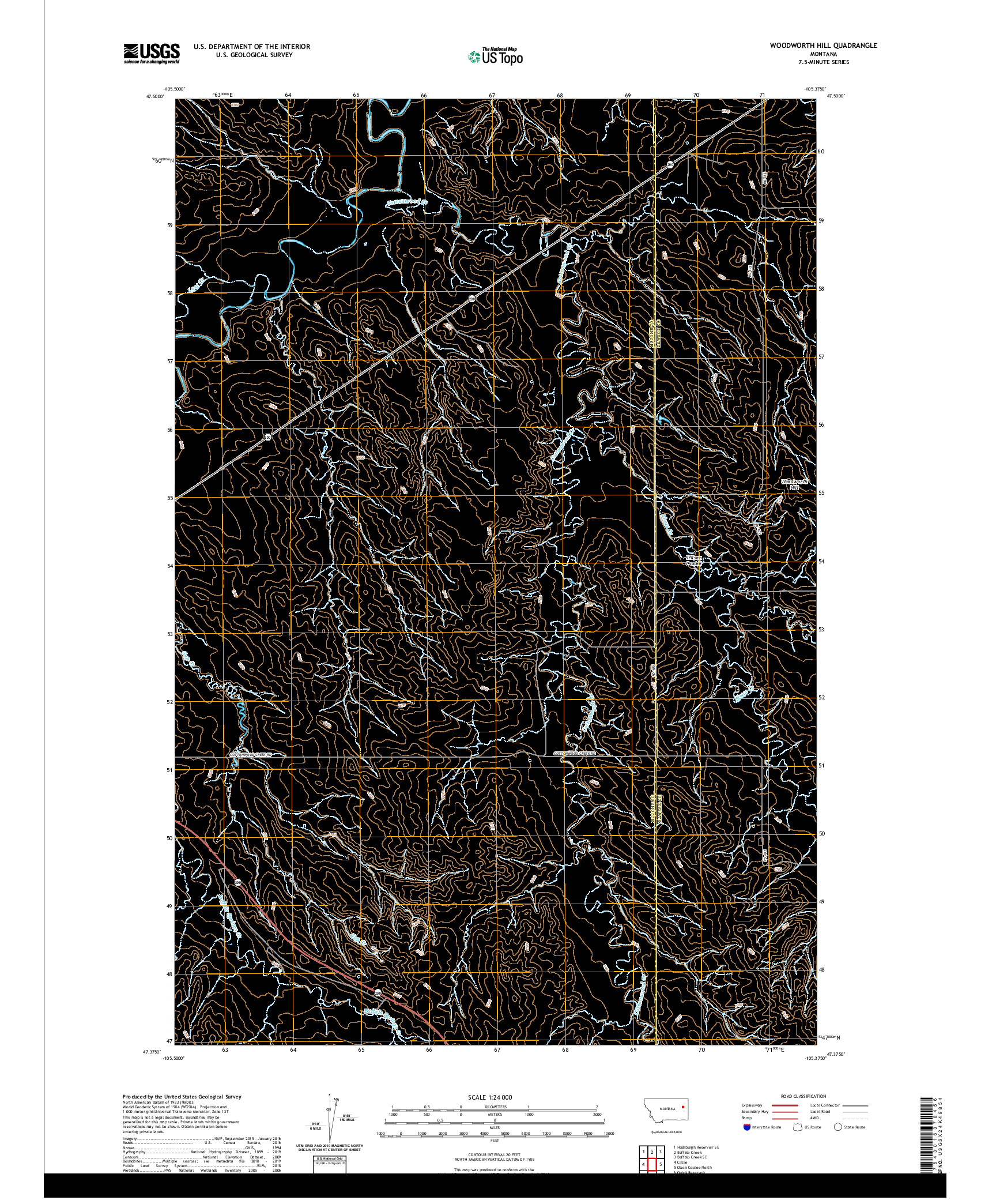 USGS US TOPO 7.5-MINUTE MAP FOR WOODWORTH HILL, MT 2020