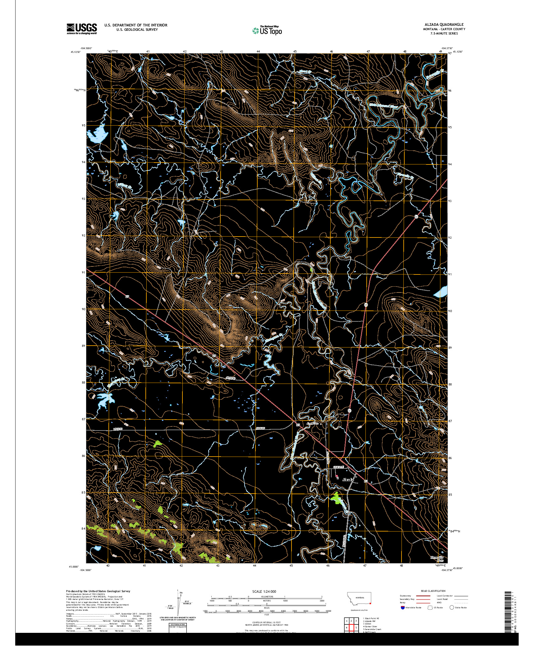 USGS US TOPO 7.5-MINUTE MAP FOR ALZADA, MT 2020