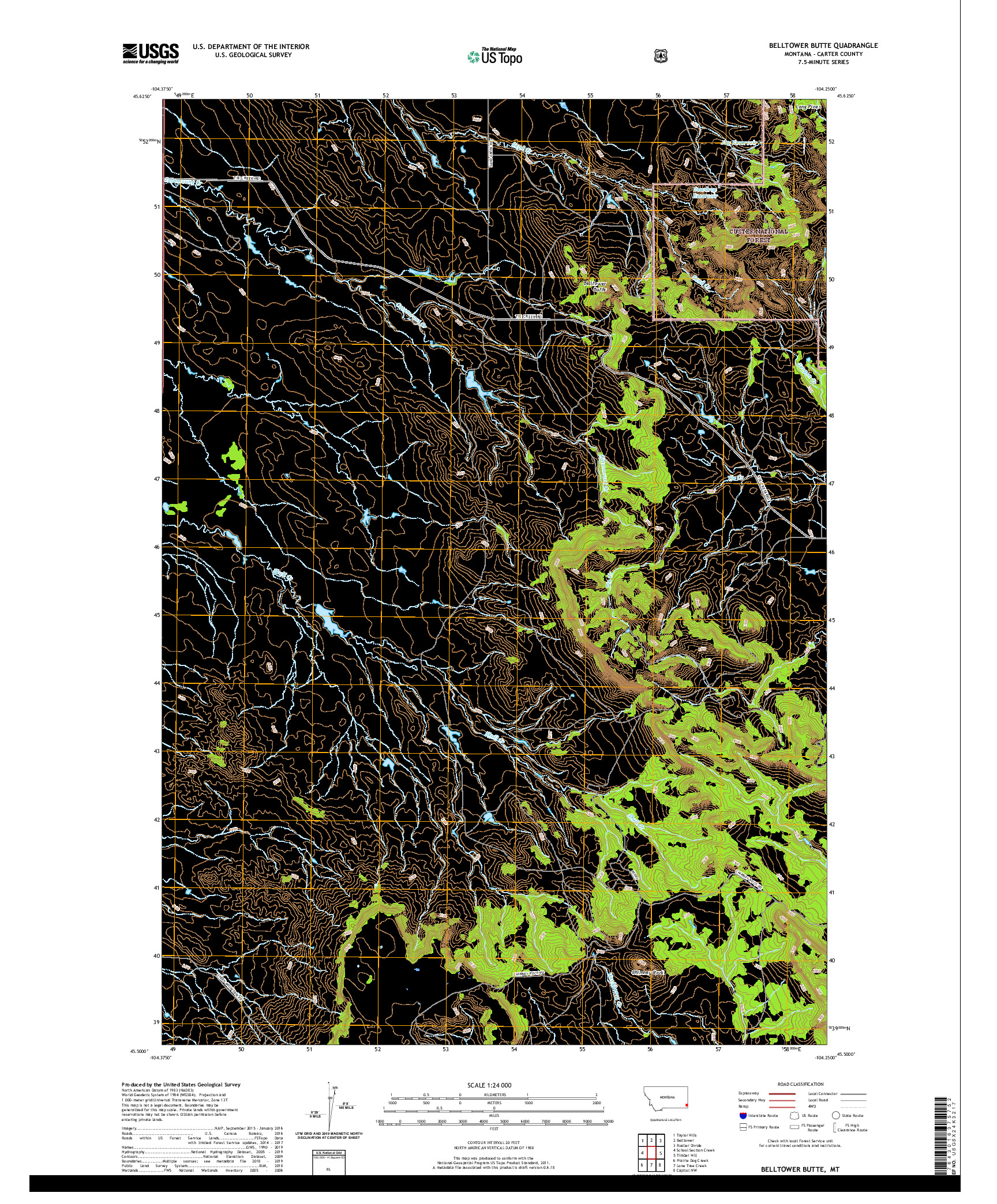 USGS US TOPO 7.5-MINUTE MAP FOR BELLTOWER BUTTE, MT 2020
