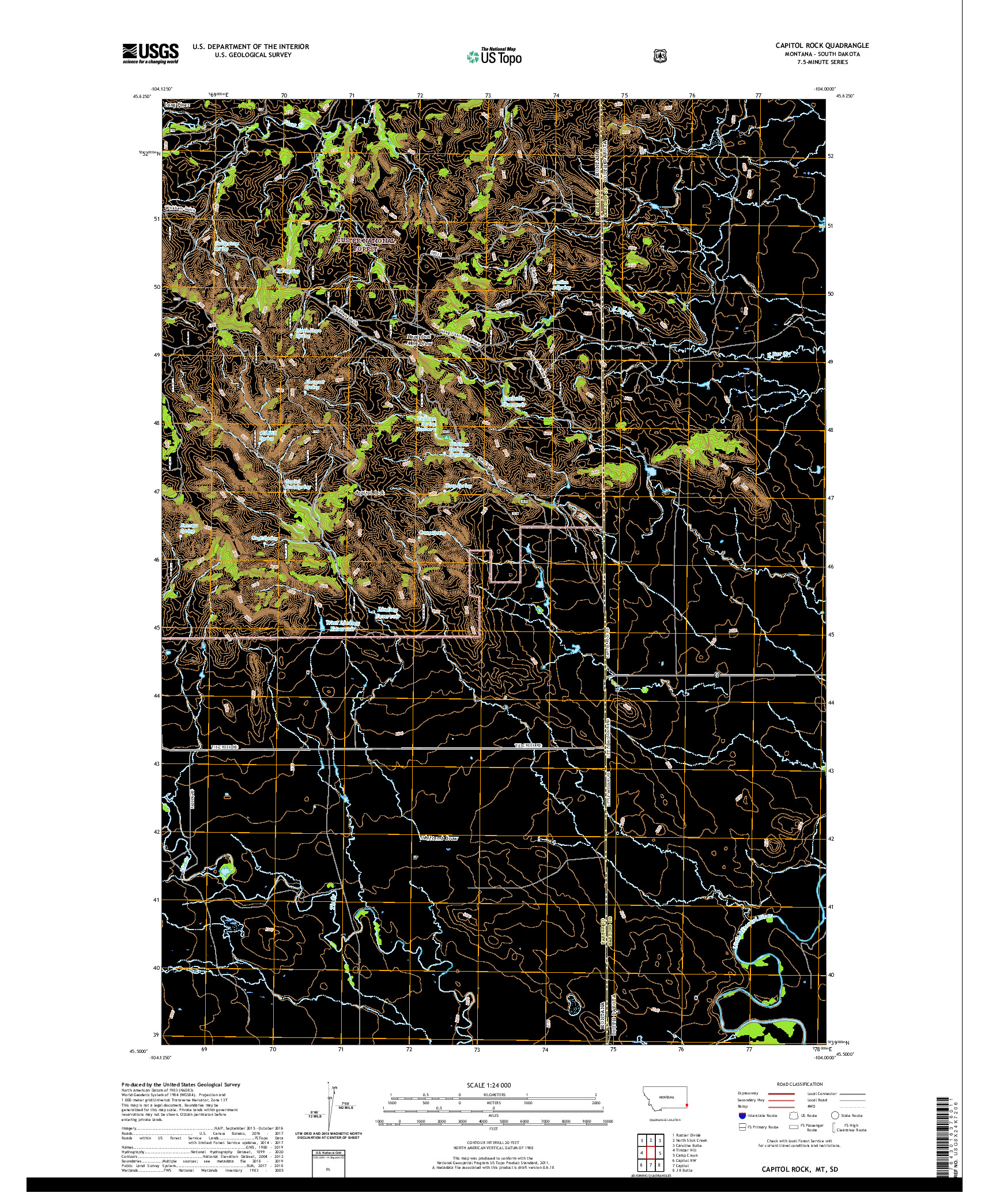 USGS US TOPO 7.5-MINUTE MAP FOR CAPITOL ROCK, MT,SD 2020