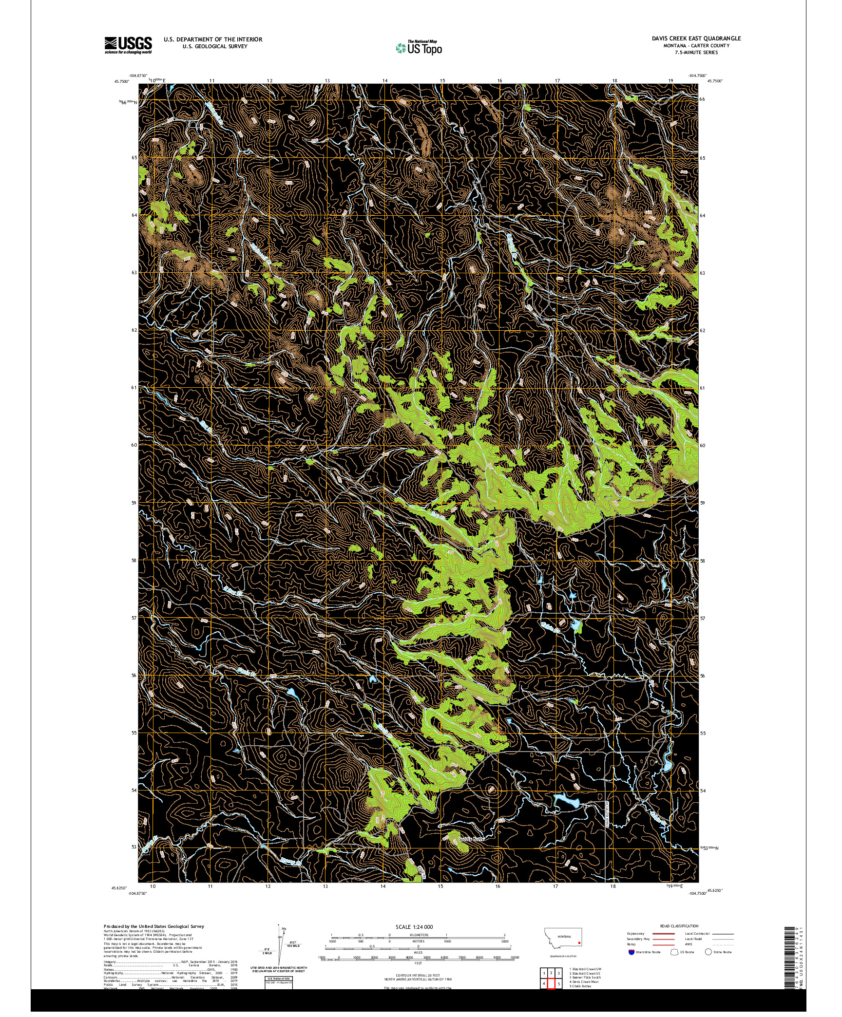 USGS US TOPO 7.5-MINUTE MAP FOR DAVIS CREEK EAST, MT 2020