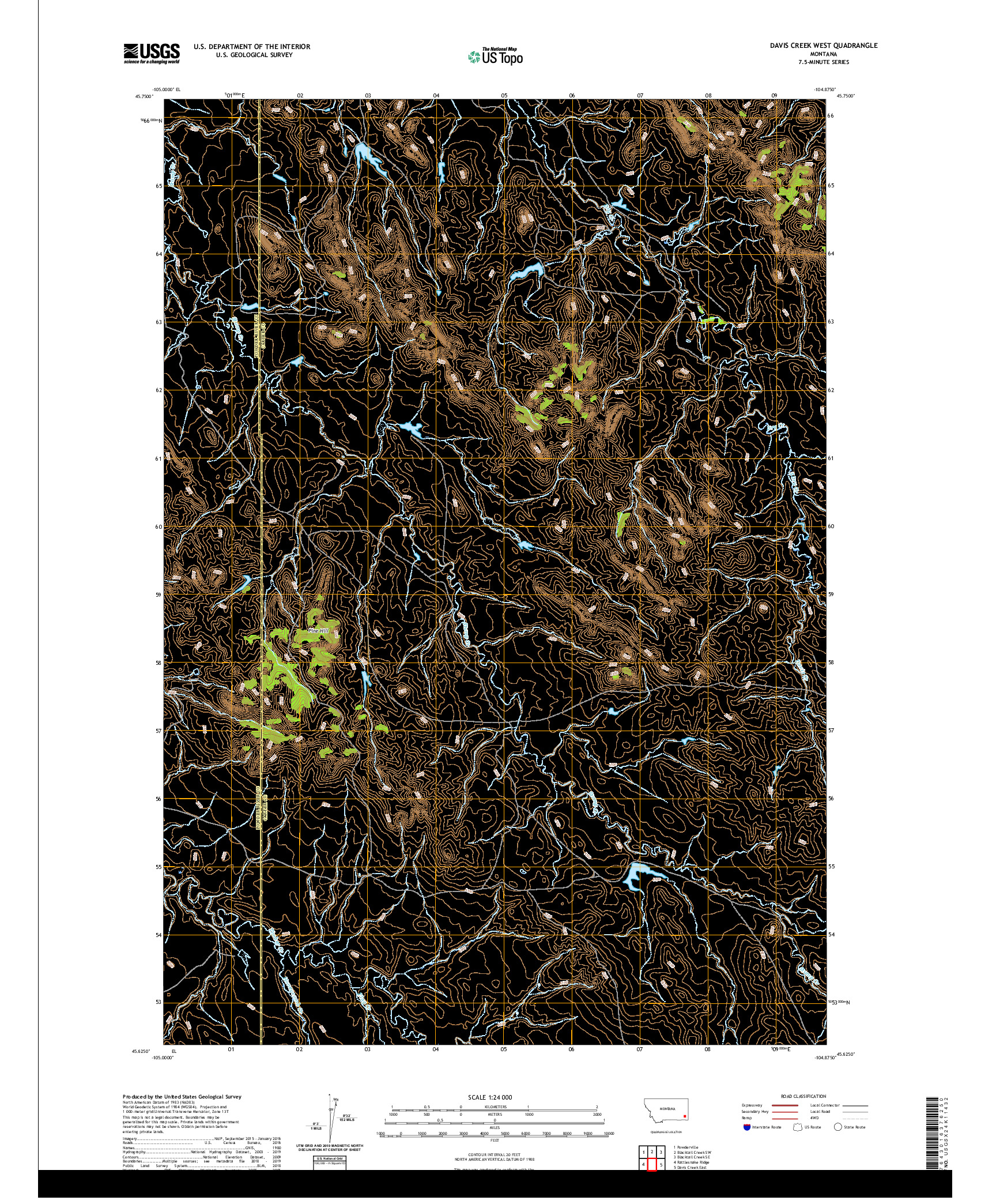 USGS US TOPO 7.5-MINUTE MAP FOR DAVIS CREEK WEST, MT 2020