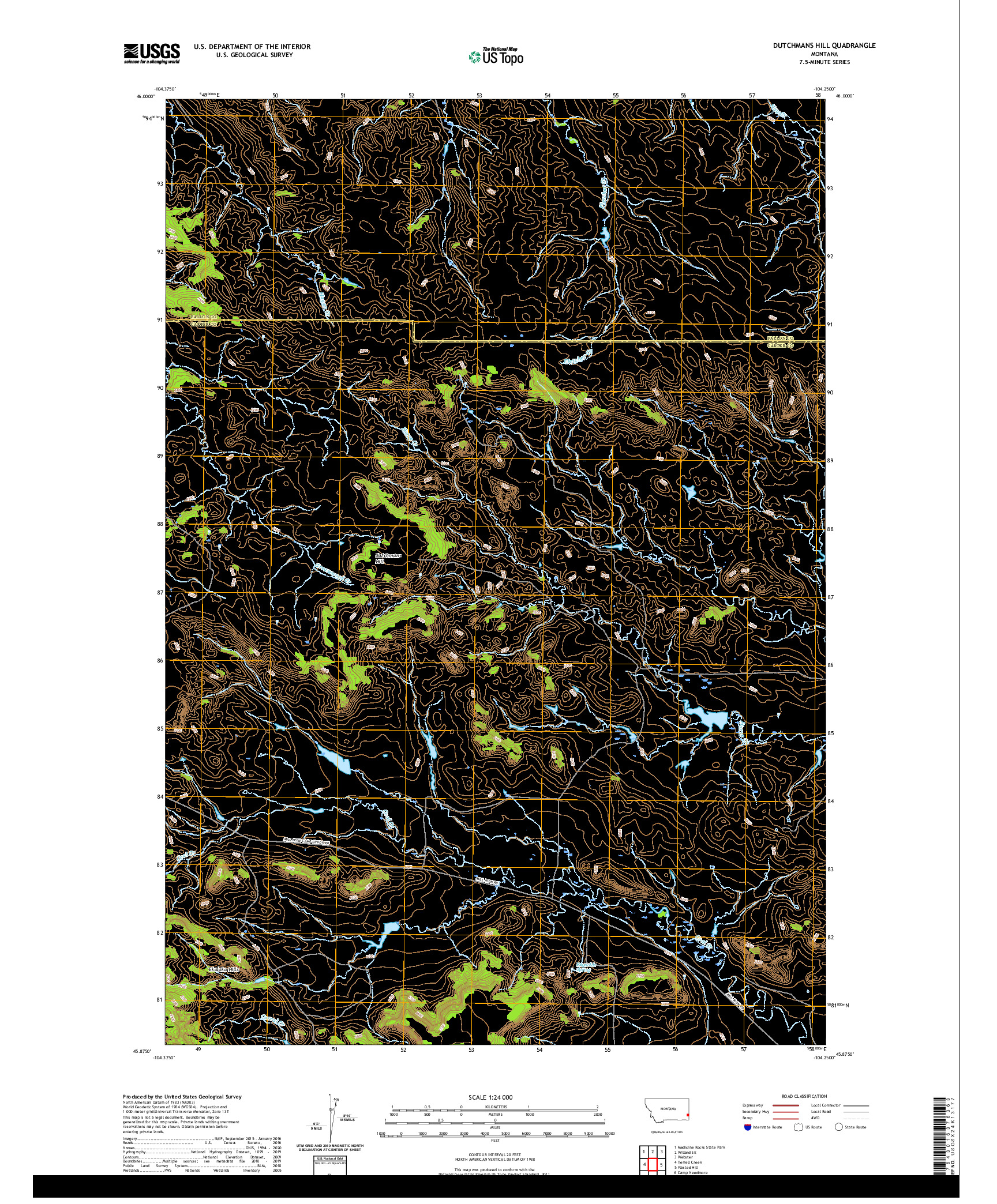 USGS US TOPO 7.5-MINUTE MAP FOR DUTCHMANS HILL, MT 2020