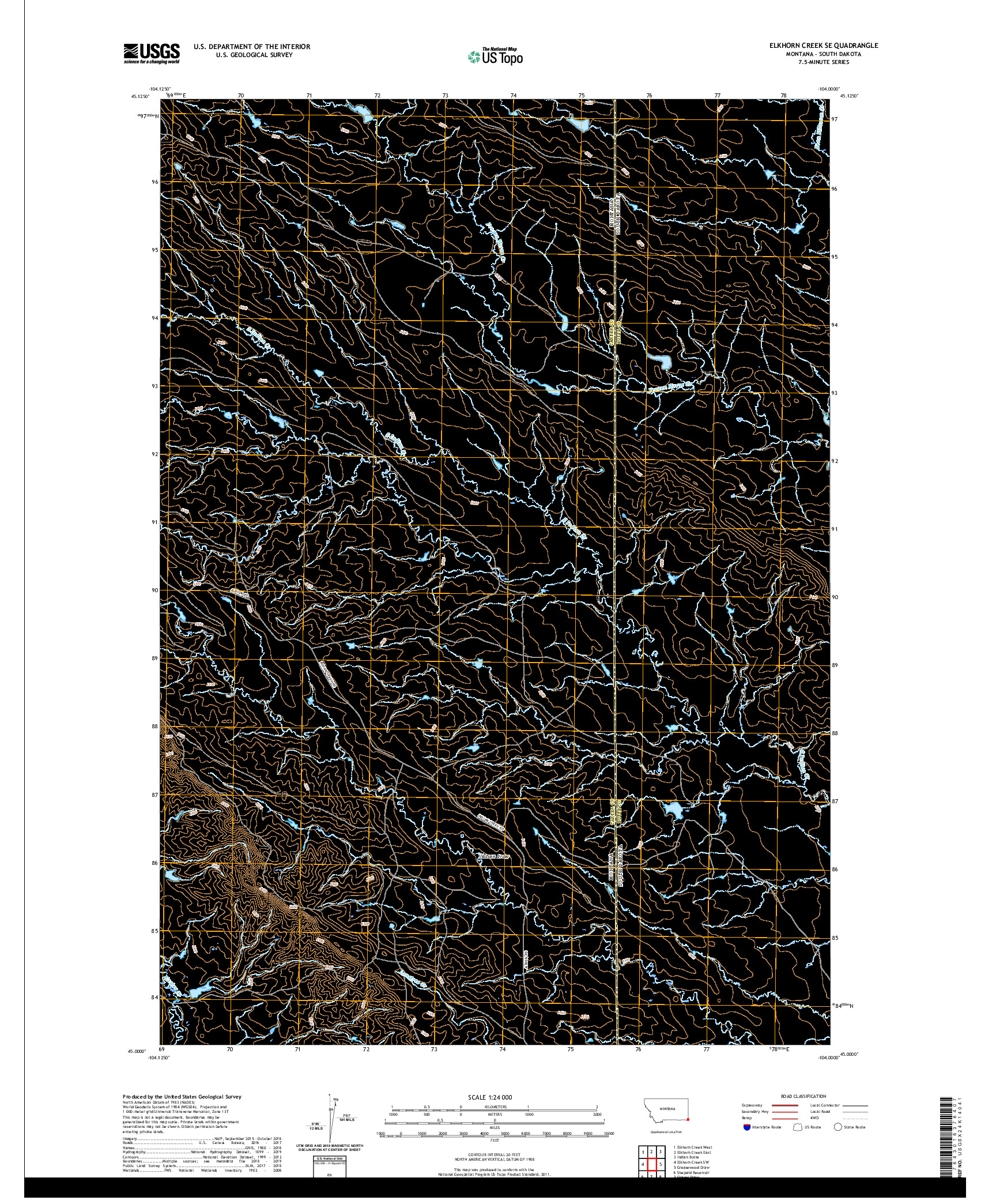 USGS US TOPO 7.5-MINUTE MAP FOR ELKHORN CREEK SE, MT,SD 2020