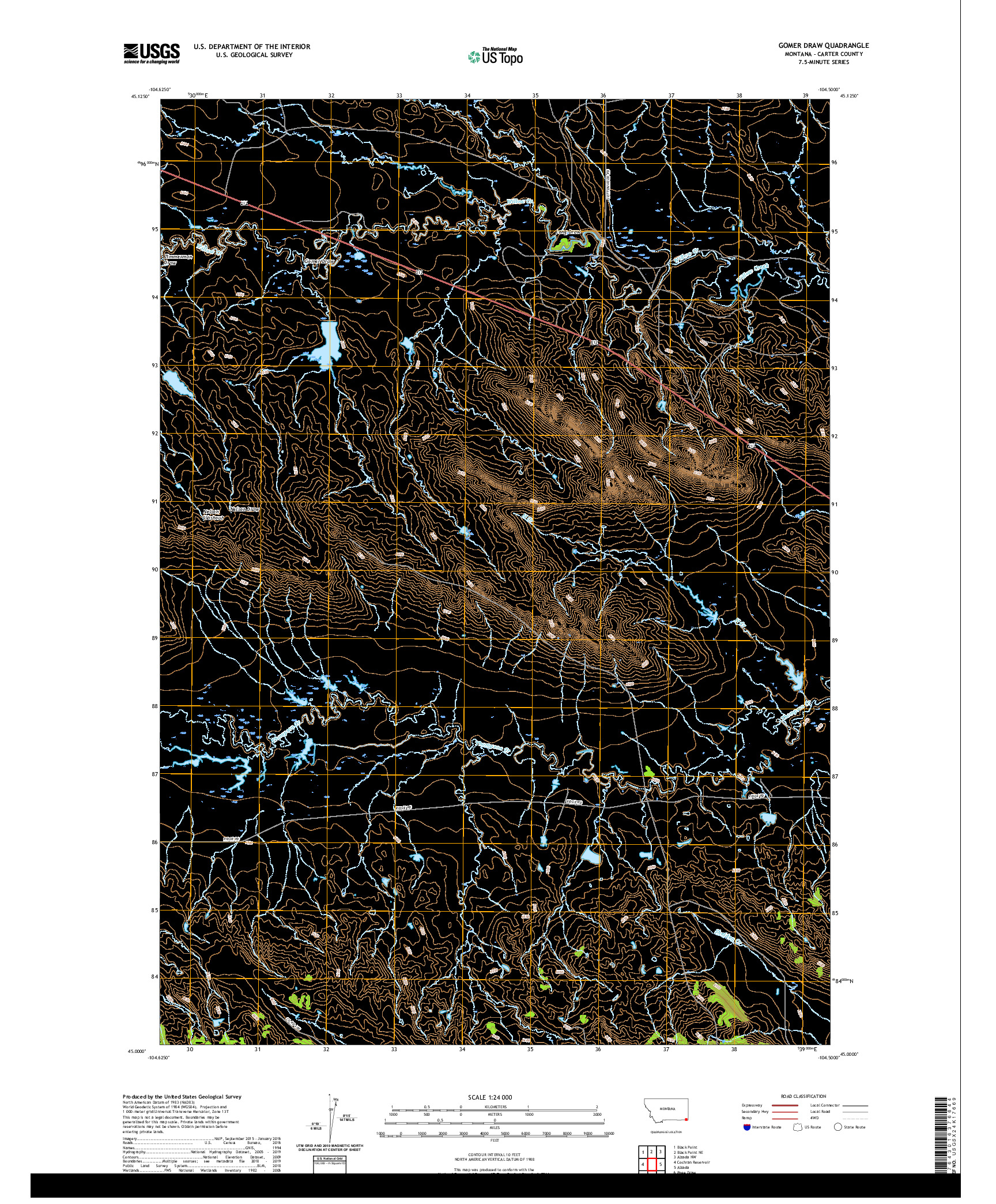 USGS US TOPO 7.5-MINUTE MAP FOR GOMER DRAW, MT 2020