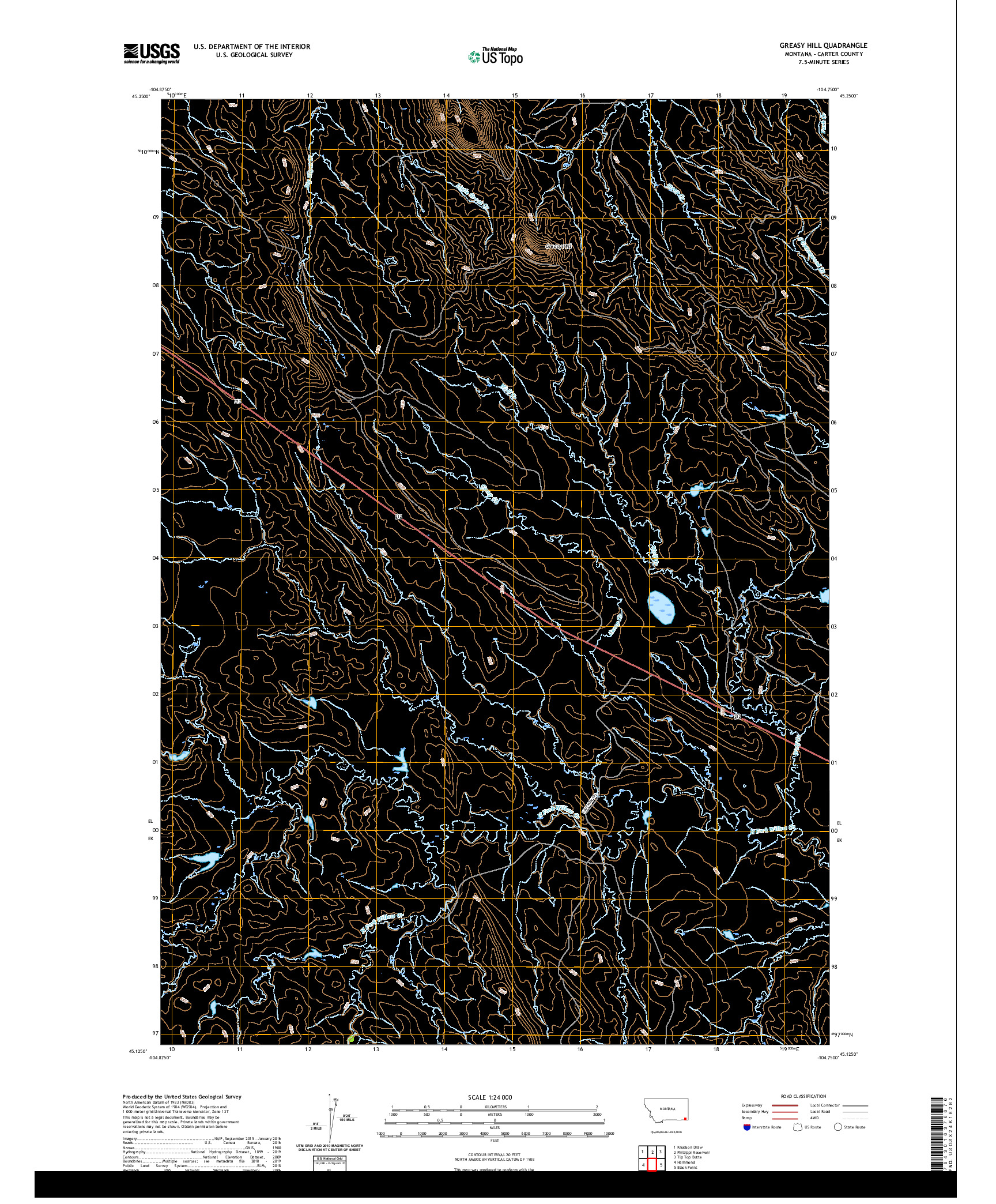 USGS US TOPO 7.5-MINUTE MAP FOR GREASY HILL, MT 2020