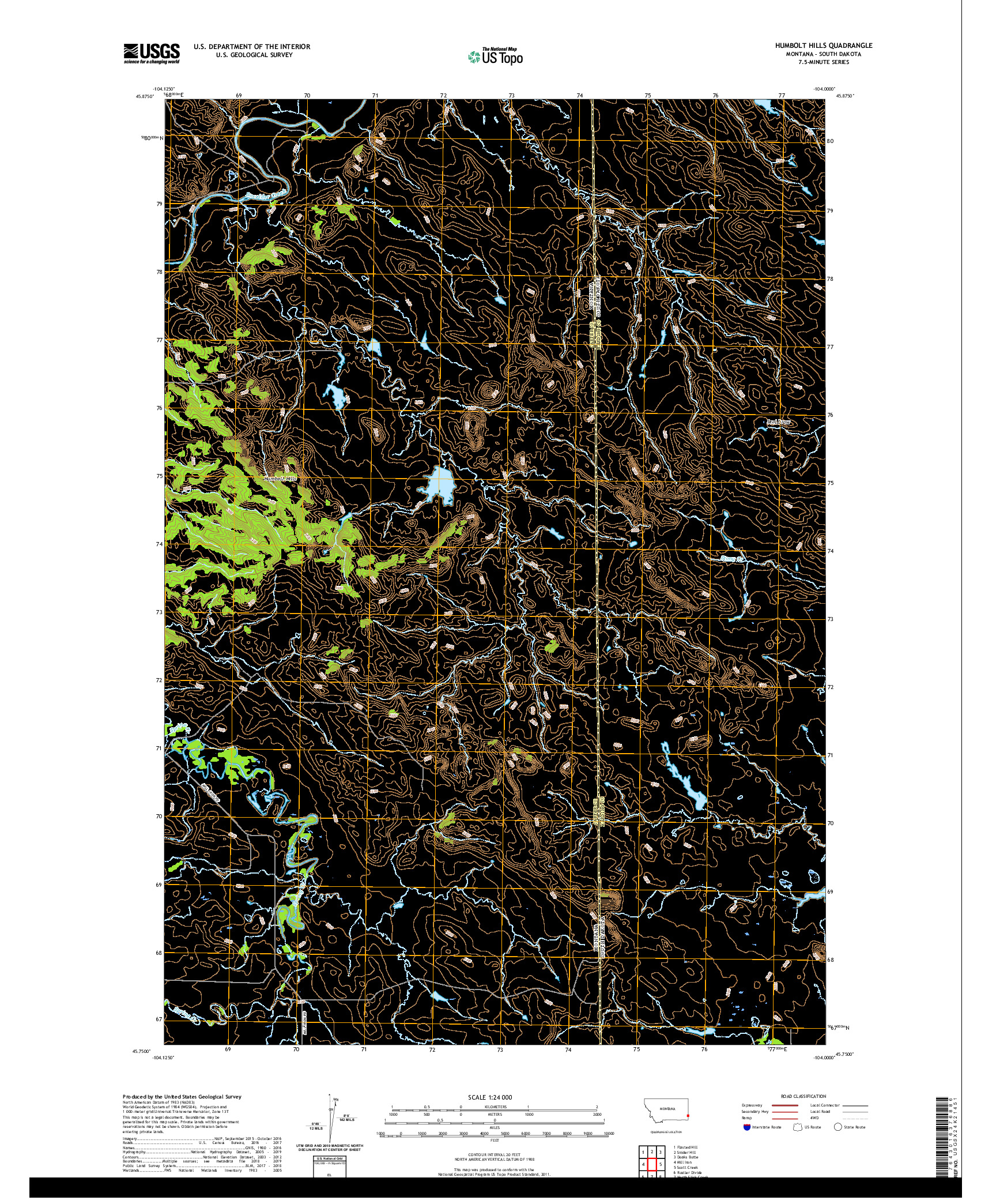 USGS US TOPO 7.5-MINUTE MAP FOR HUMBOLT HILLS, MT,SD 2020
